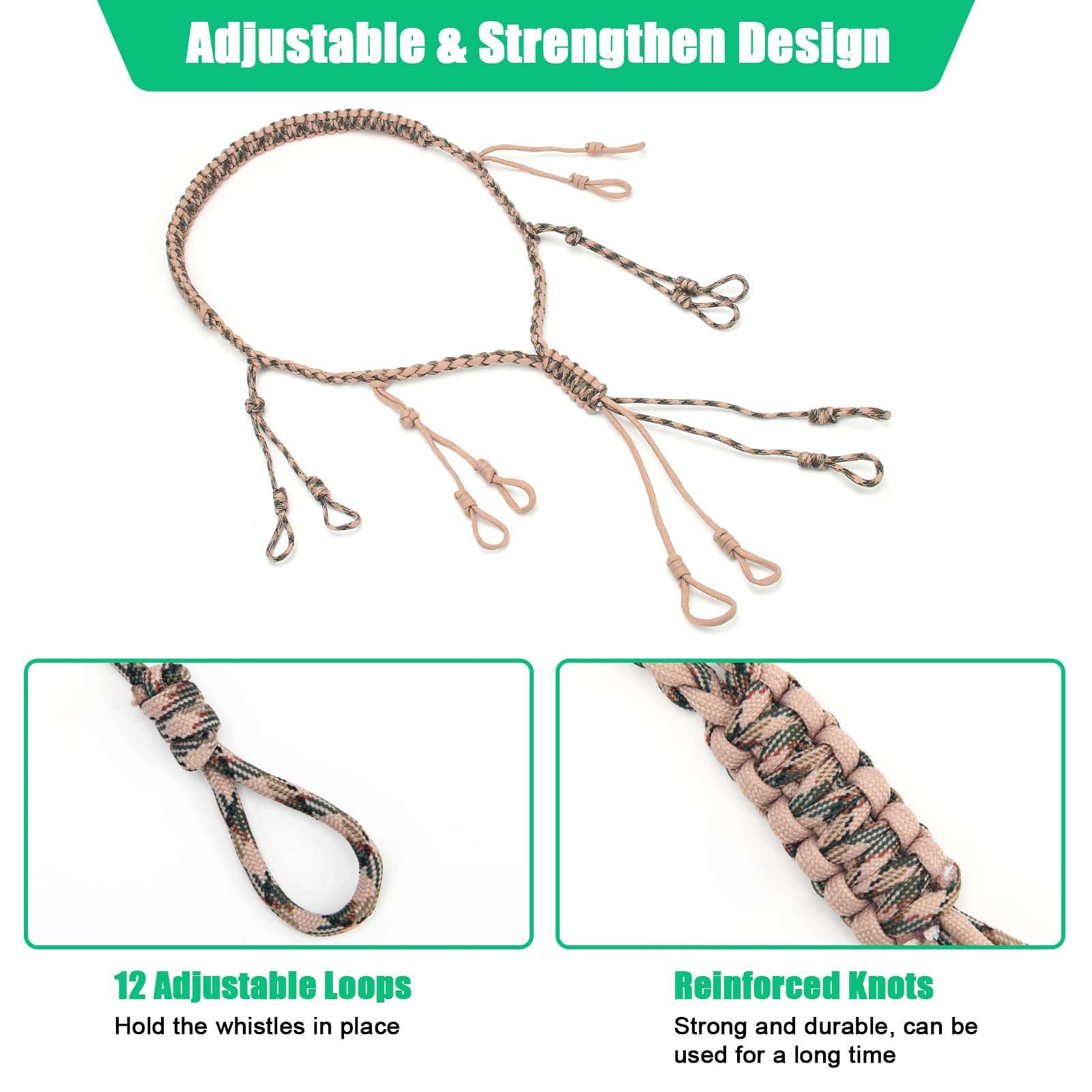 Windspeed Duck Call Lanyard, Portable Game Call Lanyard 550LB Paracord Goose Whistles Sling with Removable Drops, Hand Braided Paracord for Holding Whistles 5