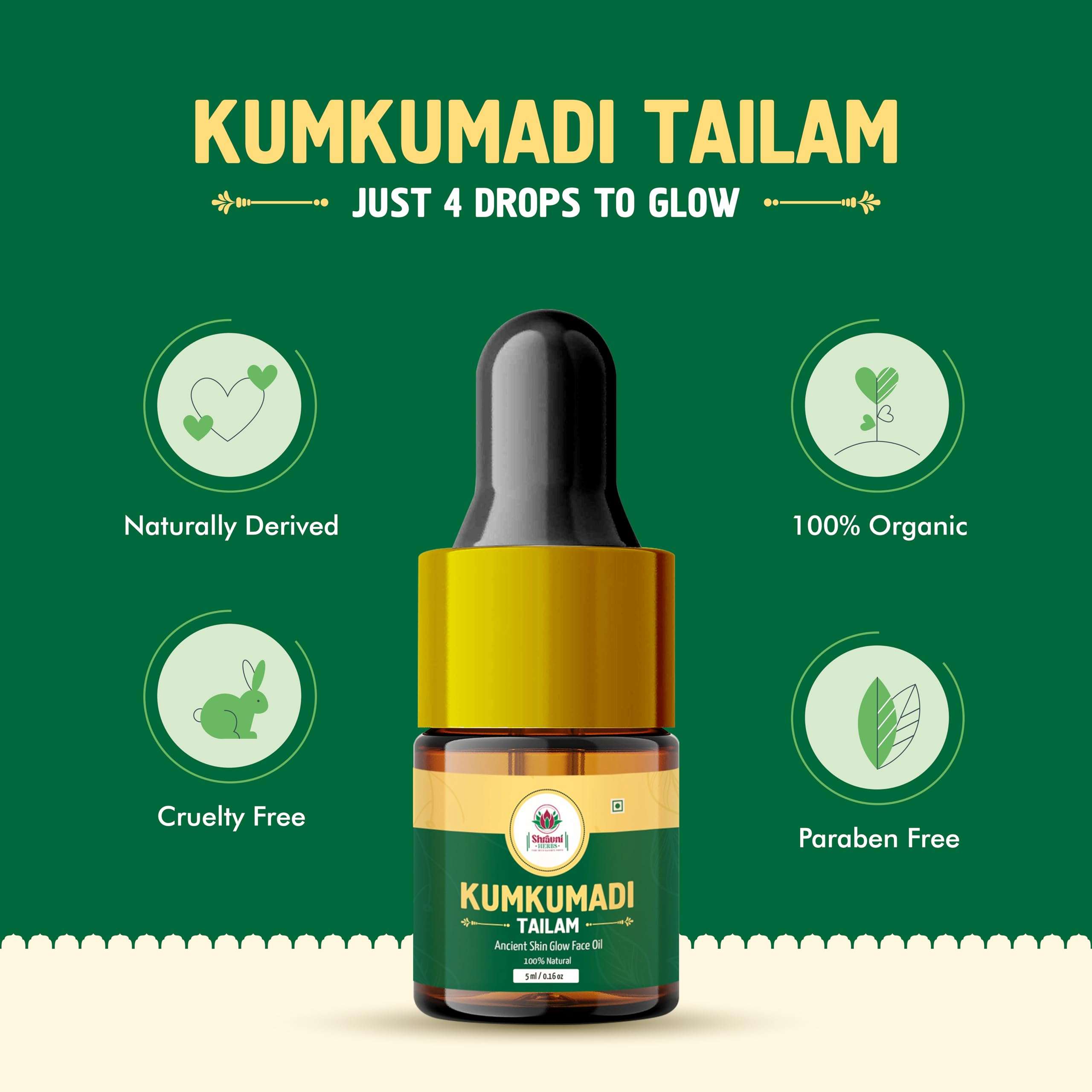 SHRAVNI HERBS Ayurvedic Kumkumadi Tailam Oil Ancient Blends with a Modern Touch 100% Natural Oil, Ancient Skin Glow Face Oil, Milk and Herbs (5ml) 5