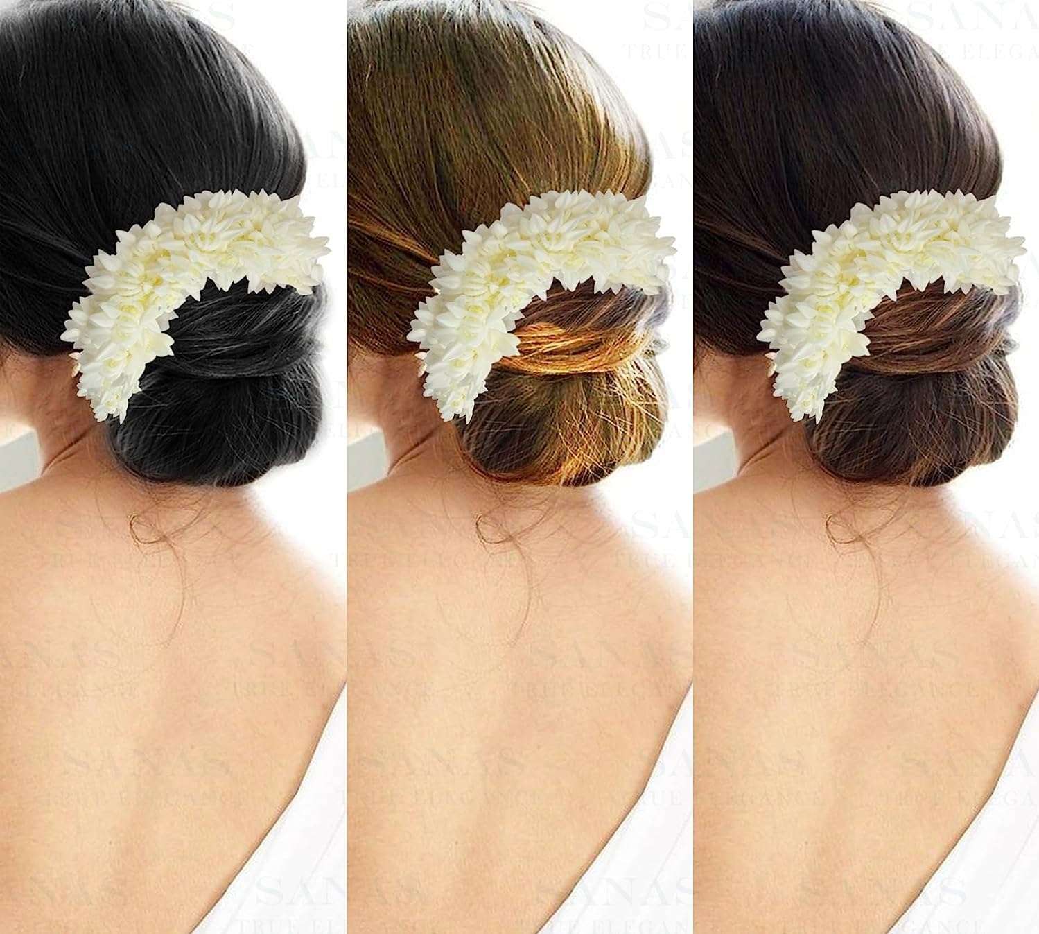 Diversa Artificial Gajra Flower Scrunchies For Hair Bun, Bracelet, Juda, and Ponytail Wedding Jewellery Reusable Fragrance Hair Mogra Gajra Tie For Women/Girls Gajra Scented Mogra White (White, Pack of 3) 5
