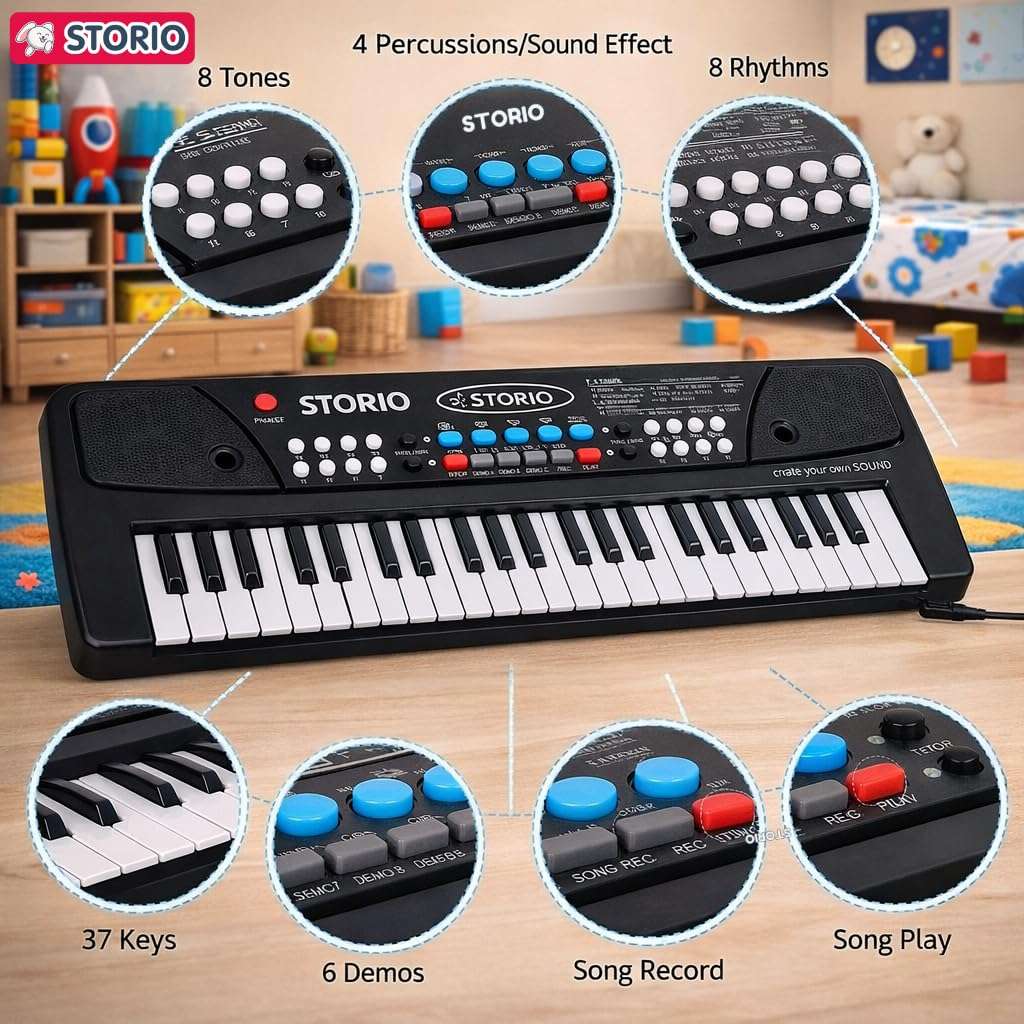 Storio Kids Piano Keyboard with Mic | 37 Keys, 8 Rhythms, 8 Tones & 6 Demo Songs | Electronic Musical Toy for Boys & Girls Age 2-5 | Educational & Recording Keyboard for Beginners 5