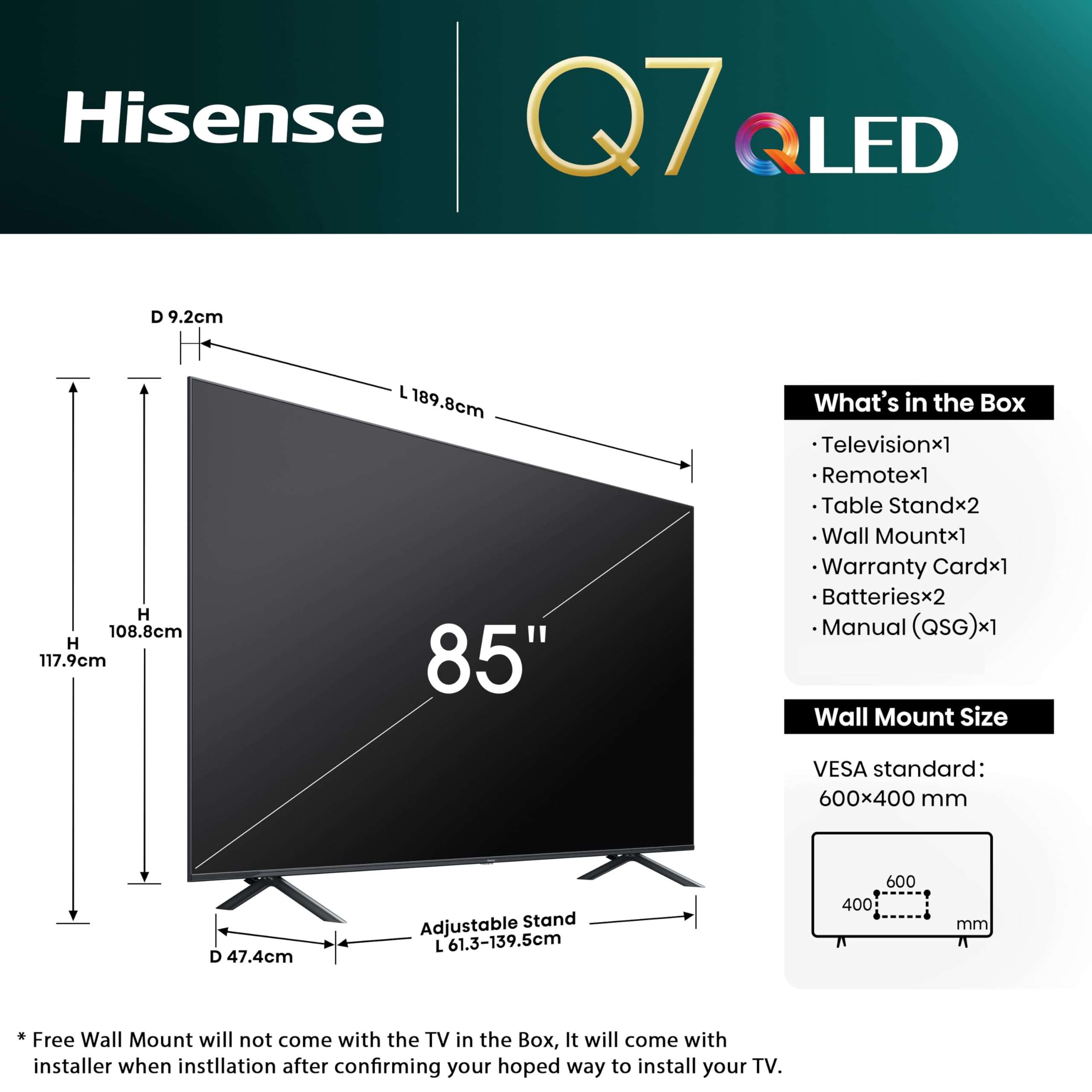 Hisense 215 cm (85 inches) Q7N Series 4K Ultra HD Smart QLED TV (Dark Grey) 4