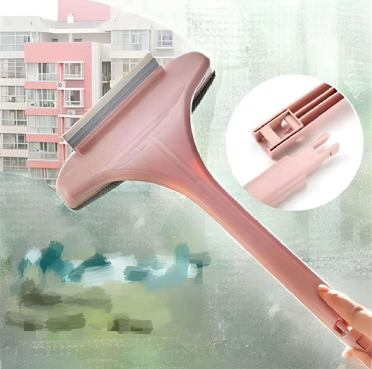 Akshar Divine Portable Mini Double Side Window Mesh Cleaner for Home Use, Handheld with Hose, Pink 1