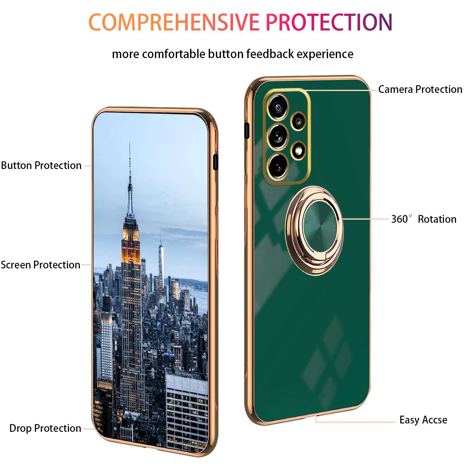 Compatible with Samsung A72 case, Phone Cases for Samsung Galaxy A72 4G/5G with Ring Holder, 360 Degrees Protective Silicone Magnetic Car Holder (Samsung Galaxy A72 4G/5G, Dark Green) 6