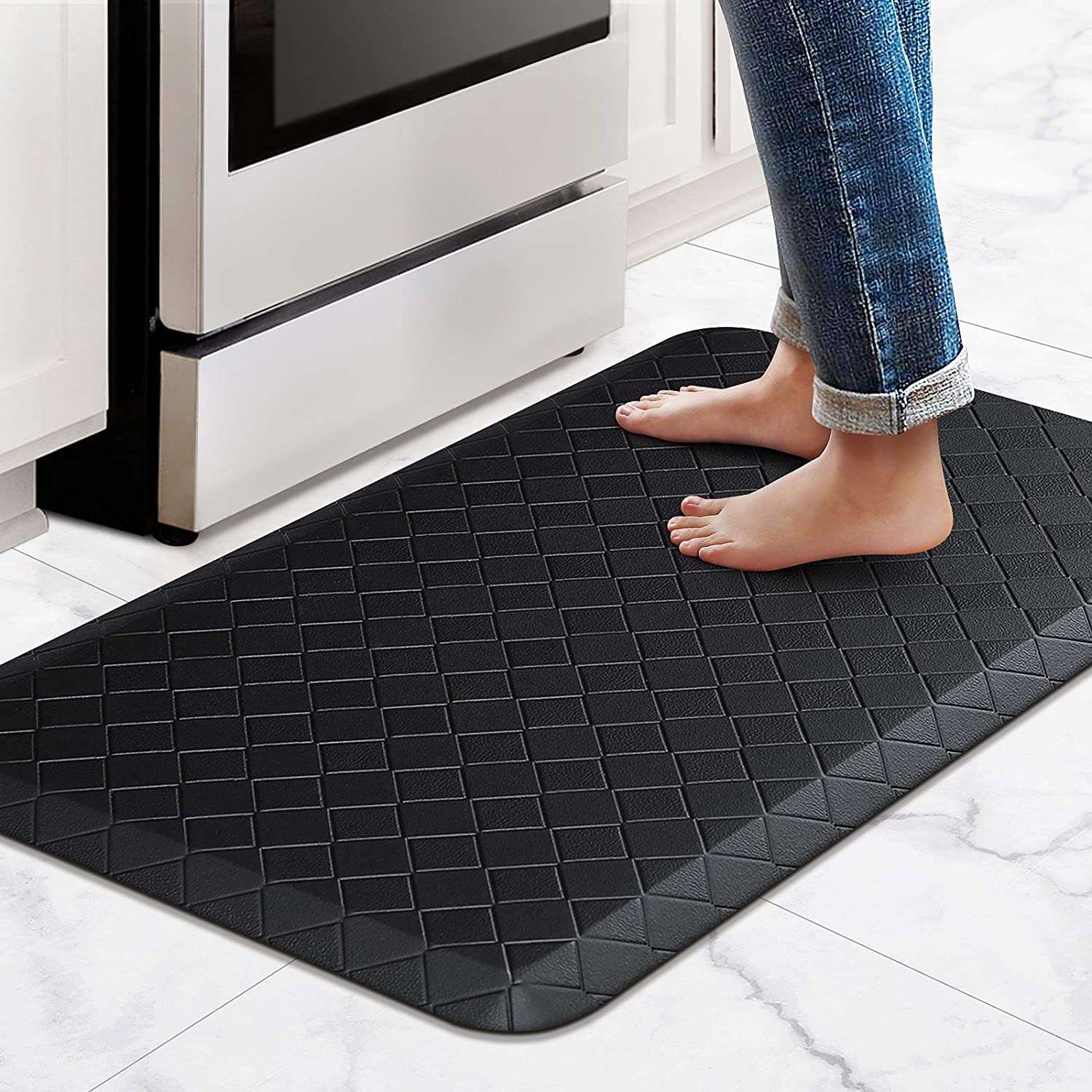 HARI Floor Mat Cushioned Anti-Fatigue,17.3"x28",Thick Waterproof Non-Slip Mats and Rugs Heavy Duty Ergonomic Comfort Rug for Kitchen,Floor,Office,Sink,Laundry,Black 3