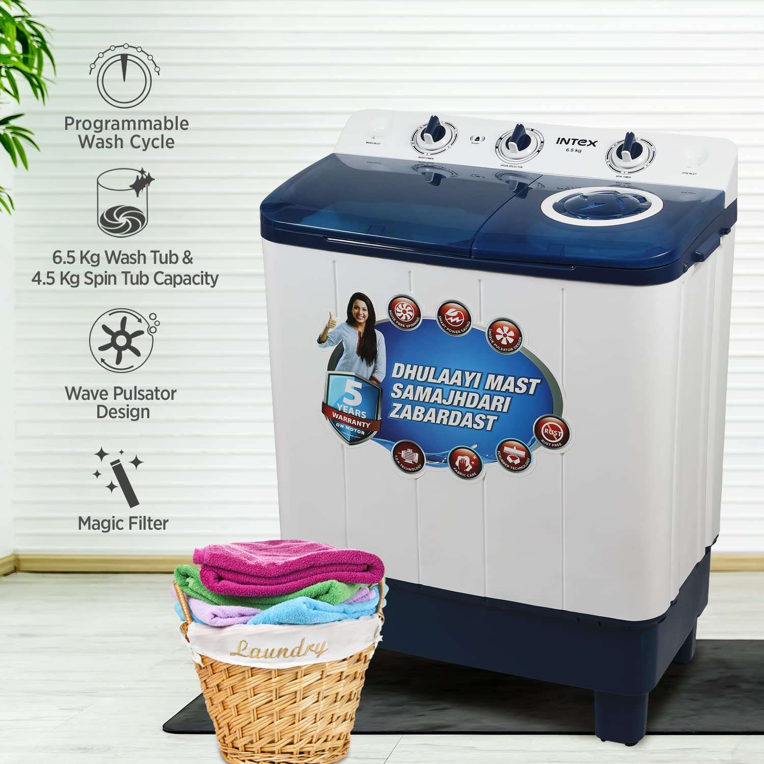 Intex 6.5 KG Semi Automatic Top Loading Washing Machine with Air Dry Technology (Transparent Lid, Blue and White, SA65NBPT) 5