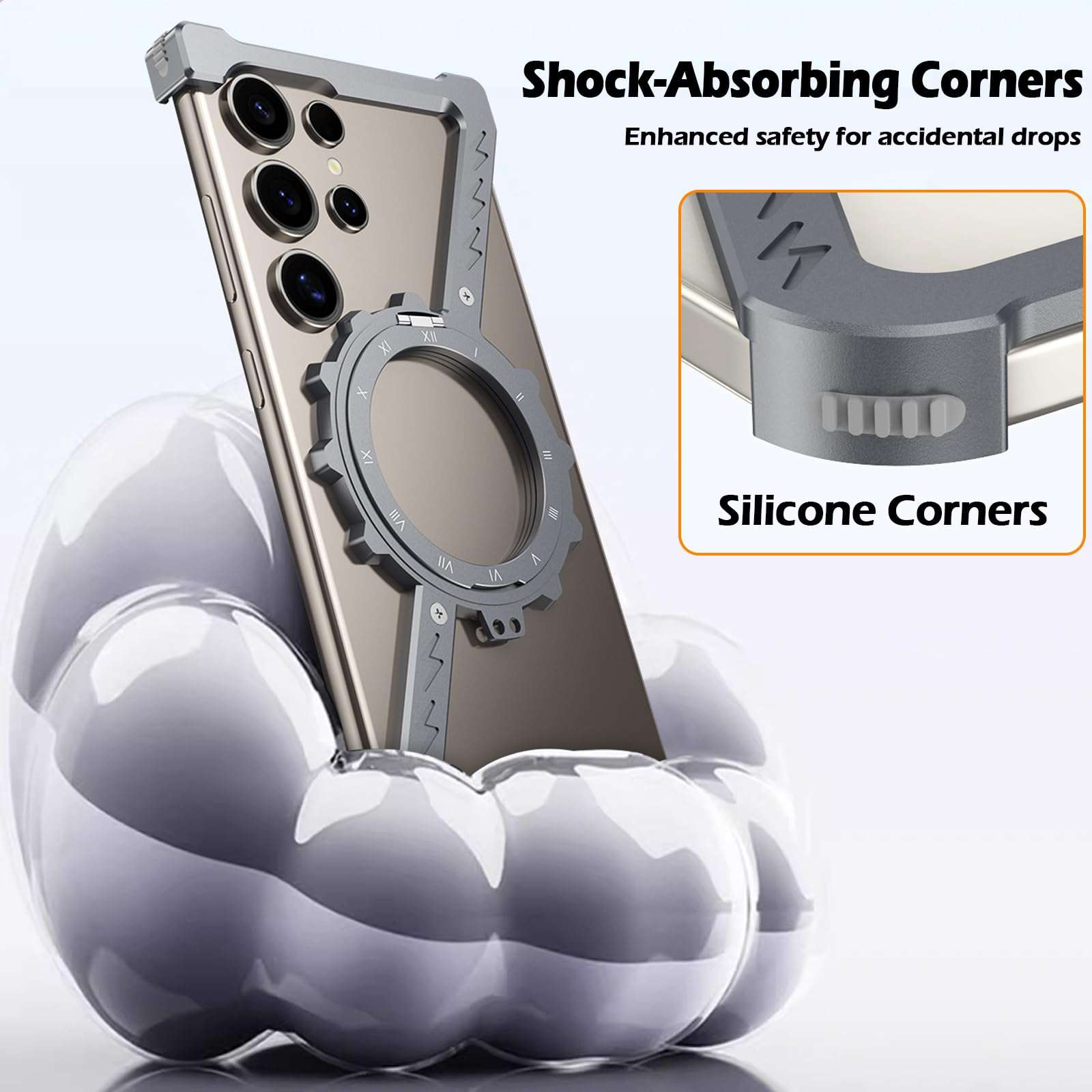 AdirMi Z-Shaped Metal Skeleton Case for Samsung Galaxy S23 Ultra, Ultra-Thin Shockproof Metal Frameless Built-in 360 Rotating Stand [Compatible with MagSafe],Desert 5