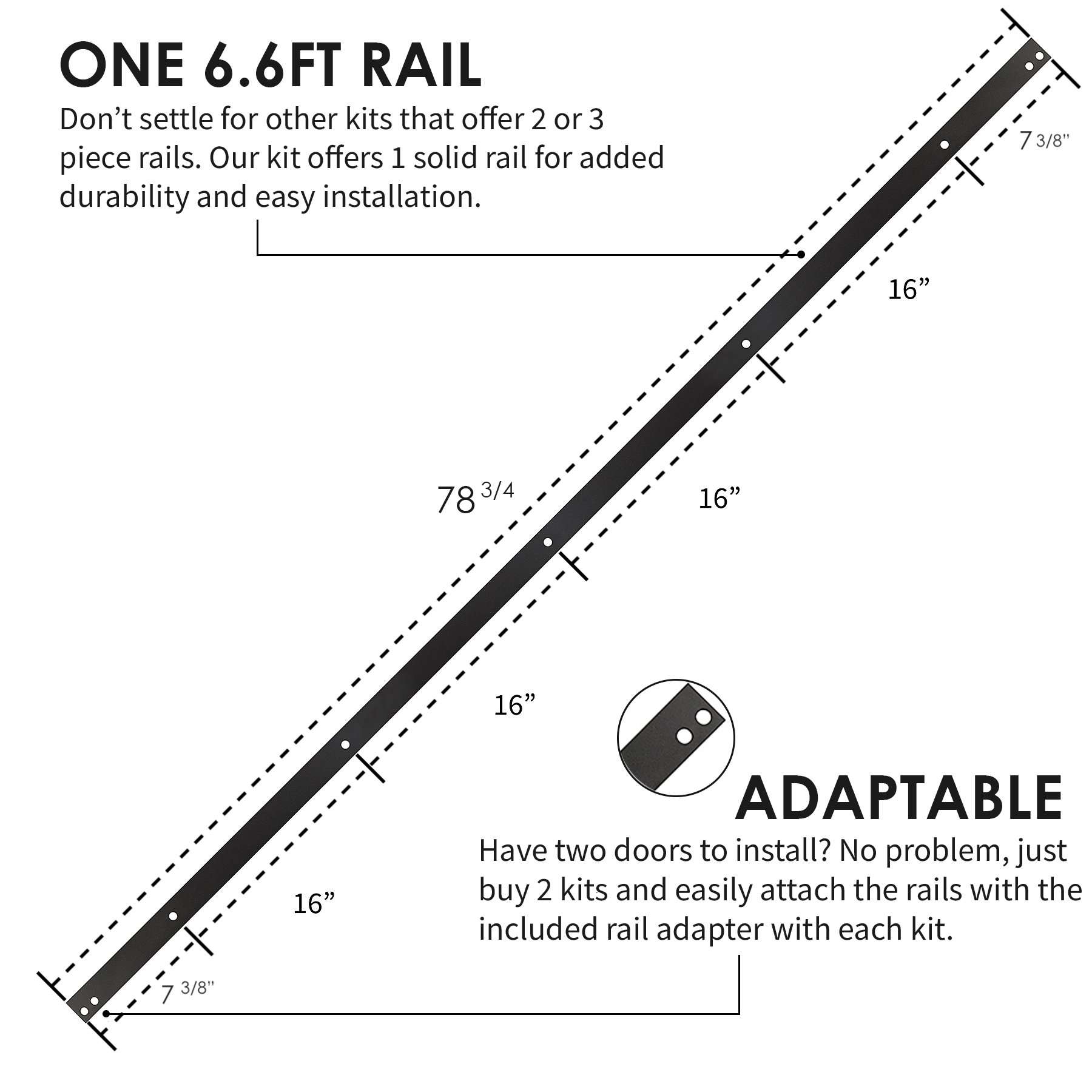 MJC & Company Low-Profile 6.6ft Sliding Barn Door Hardware Kit - Modern Wheel Hanger Design (Single Rail) Ultra-Quiet Operation - Easy to Follow Instructions 5