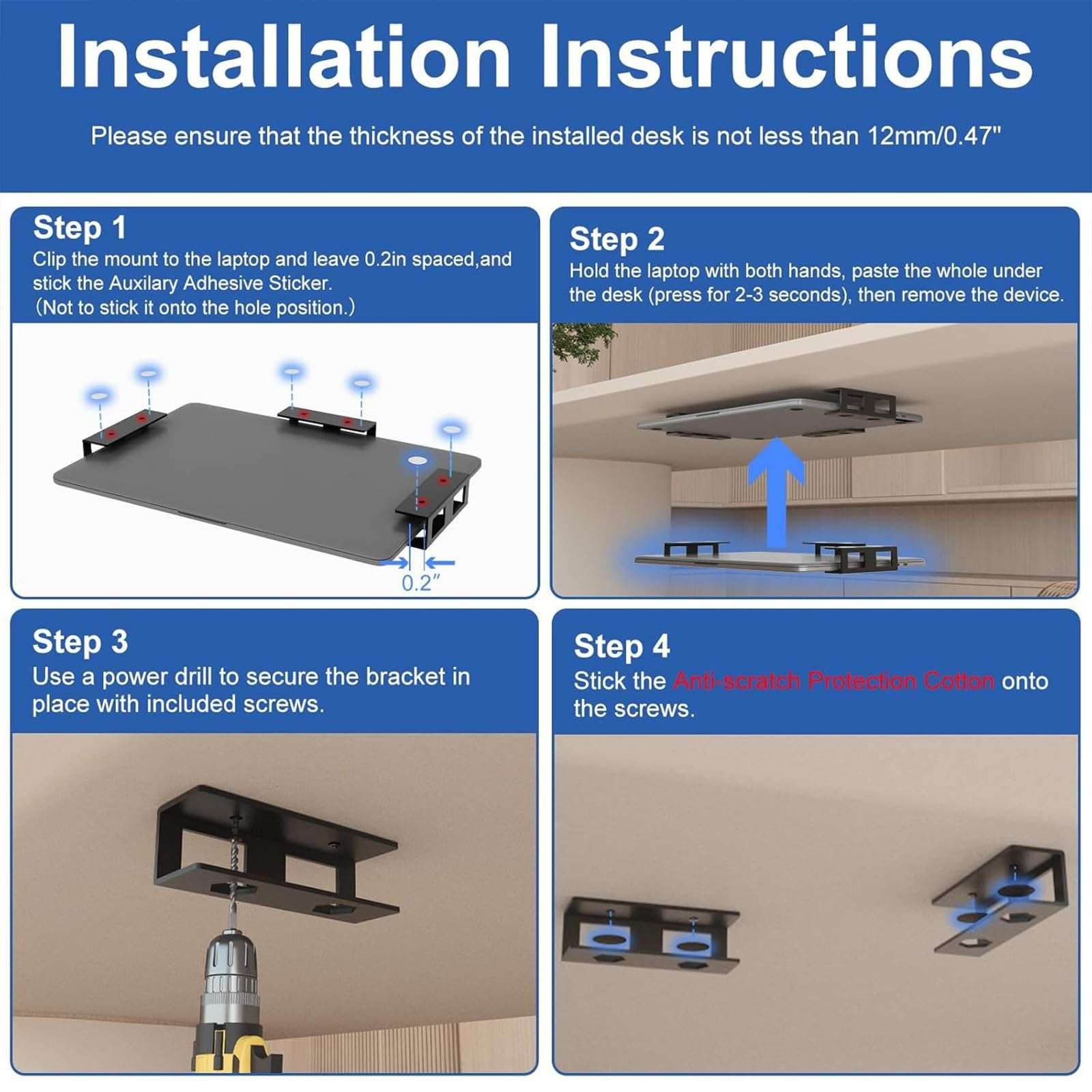 Space Saving Underdesk Laptop Mounting Bracket Metal Shelf Holder with Mounting Screws for Notebook Electronics 4