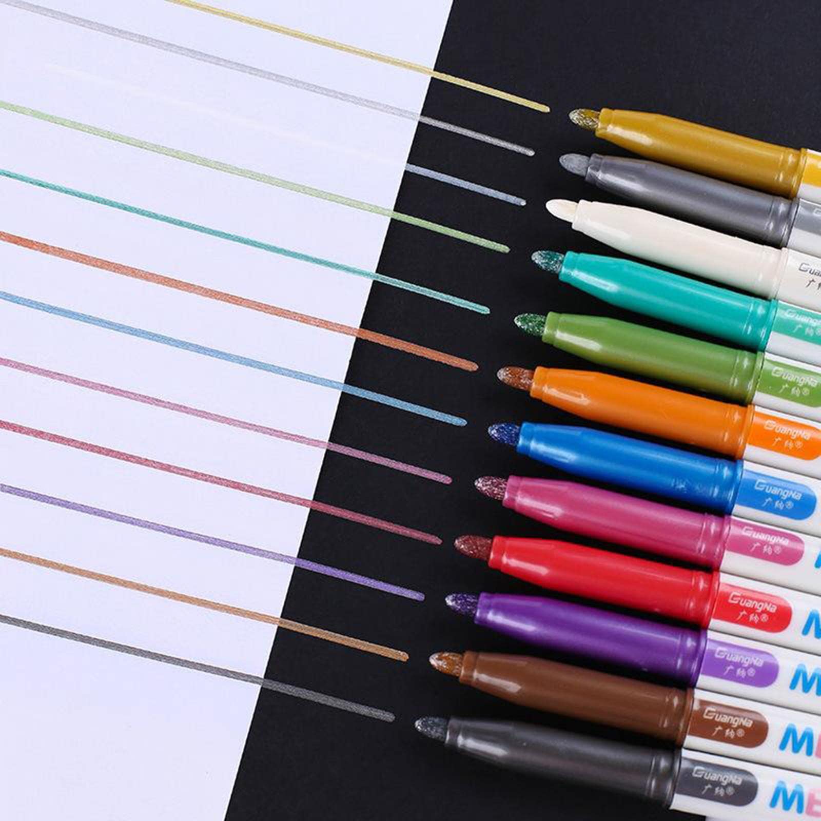 Lina Trading Metallic Markers Paint Marker Pens for Rock Painting, Black Paper 20Color