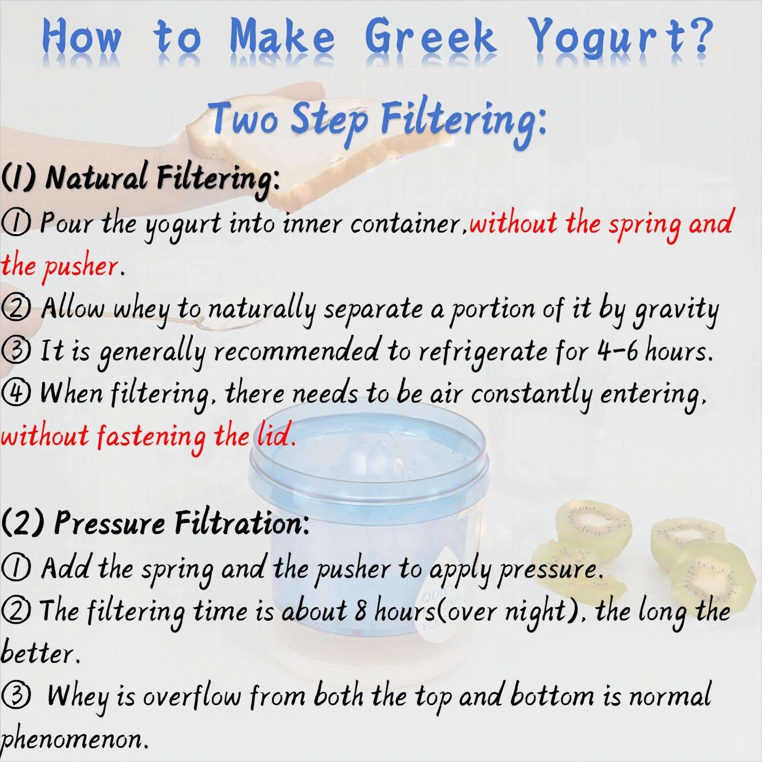 Generic Greek Yogurt Strainer with Lid.Yogurt Filter with Ultra Fine Mesh,to Makes small batches(450g) of Thick Creamy Greek or Coconut Yogurt, 5.12*5.12*5.12inch, Clear and bule 4