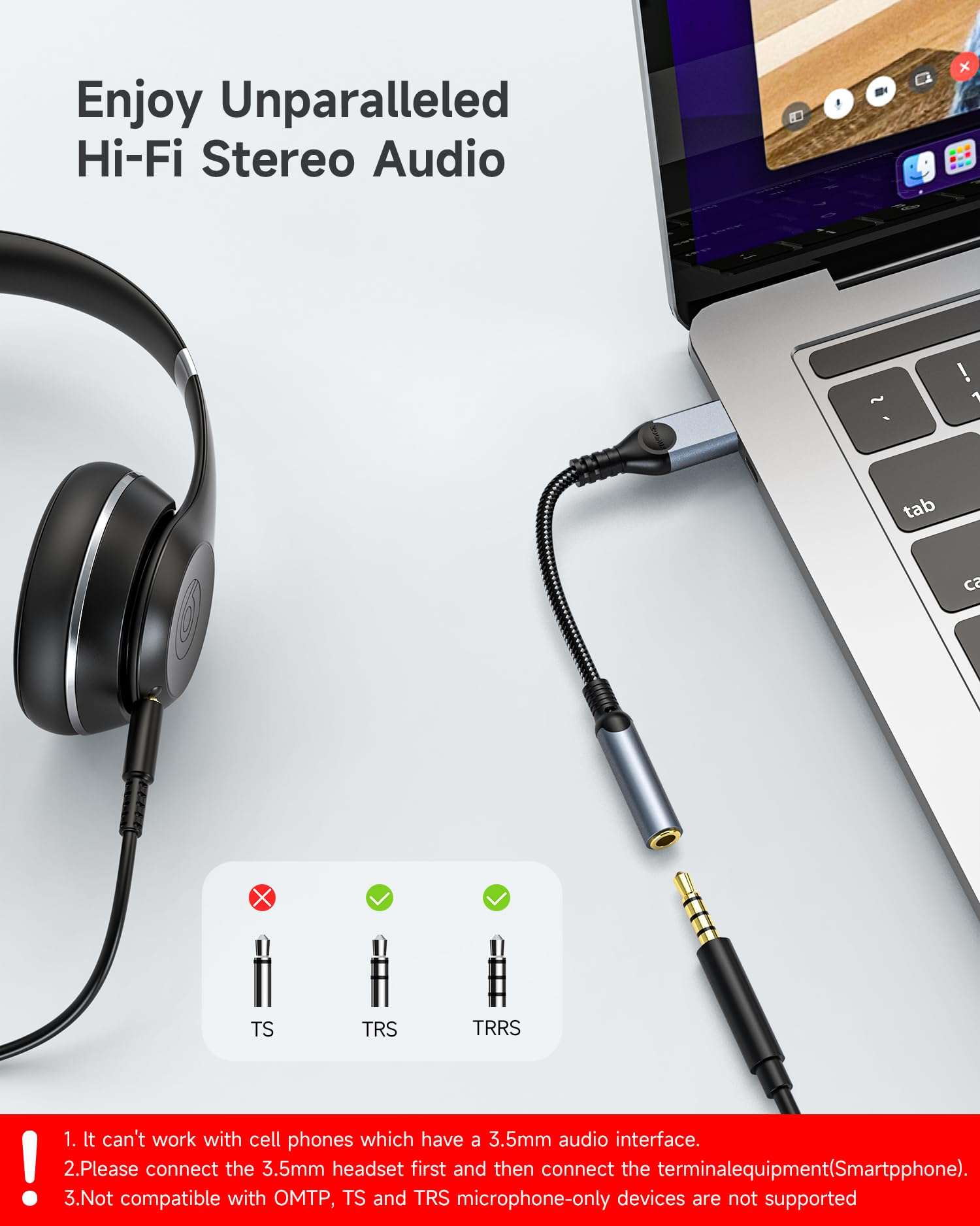 ZOOAUX USB Type C to 3.5mm Headphone Jack Adapter, USB C to Aux Audio Dongle Cable Cord for iPhone 16 16 Pro Max 16 Plus 15 Pro Max 15, iPad Pro,Pixel, Samsung Galaxy S24 S23 S22+ S21 S20(Grey) 4