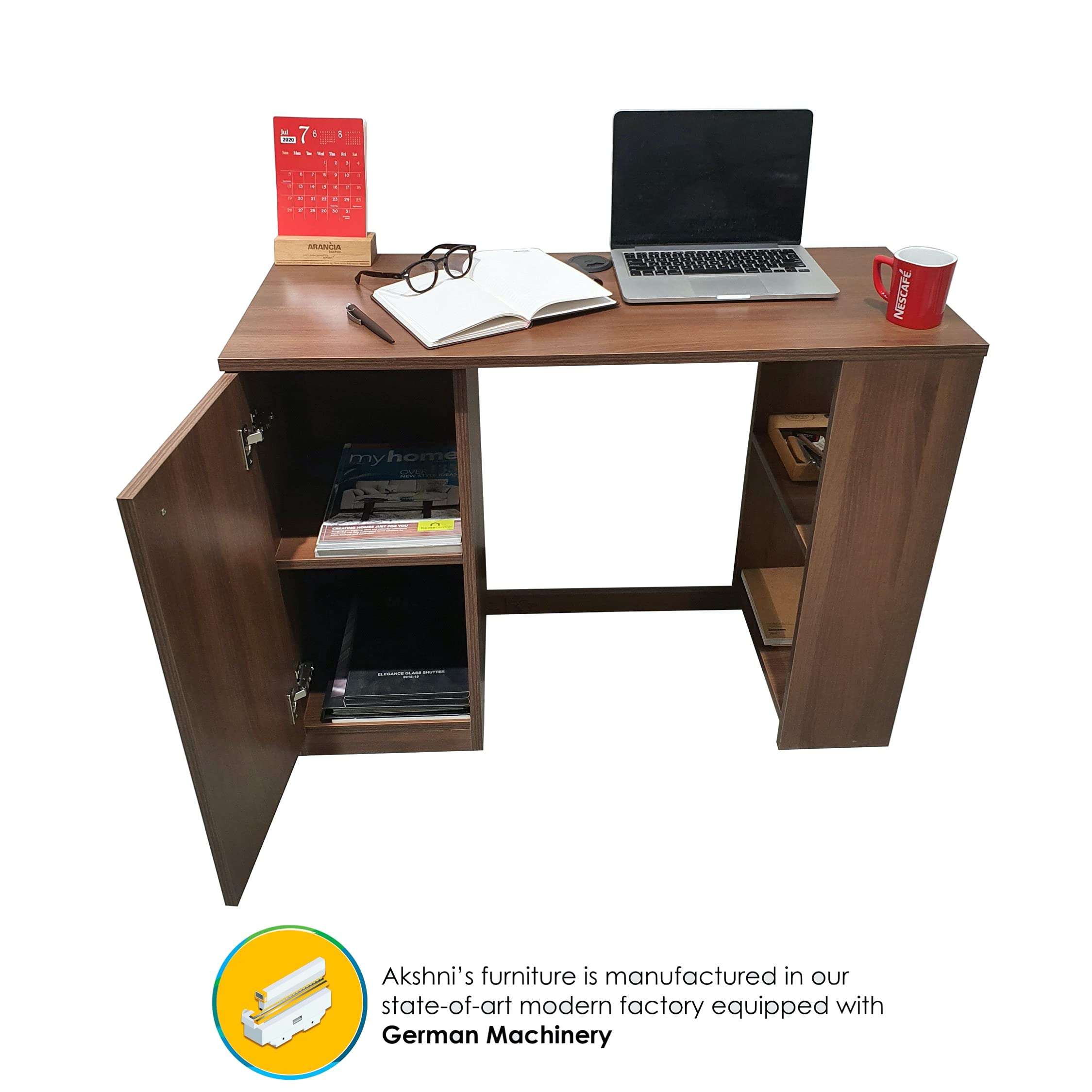 Akshni Atria Office Table, Study Table, Laptop Table, Computer Table, Desk for Home & Office, with 4-Shelves & Closed Cabinet (Mocha Walnut Finish) 5