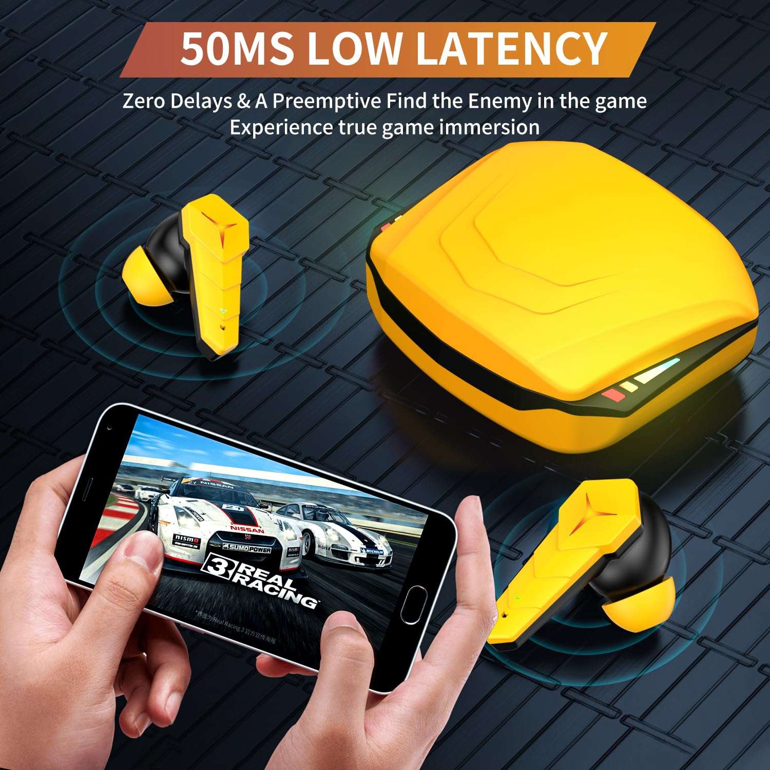 KINGSTAR Wireless Gaming Earbuds, Bluetooth 5.0 Game Earphones with Microphone in-Ear Gaming Headphones Noise Cancelling Earbuds Auto Pairing Ture Wireless Ear Buds for iOS Android 2