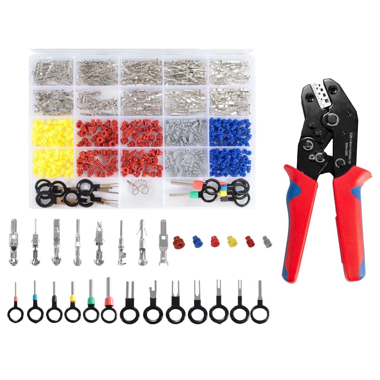 718PCS 19 Kinds Automotive Electrical Pin Connectors Kit, Wire Crimping Tool with Ratchet, 1