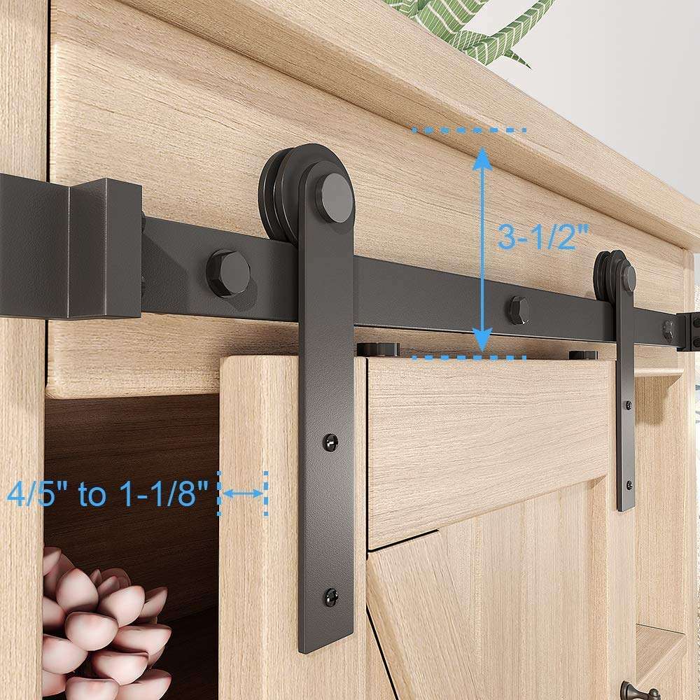 ZEKOO 3FT Super Mini Sliding Barn Door Hardware Kit for Single Door Cabinet, Small Barn Door Hardware Track Kit for TV Stand, Cupboards, Storage Cabinets, Wardrobes, I Shape Hanger (No Cabinet) 4