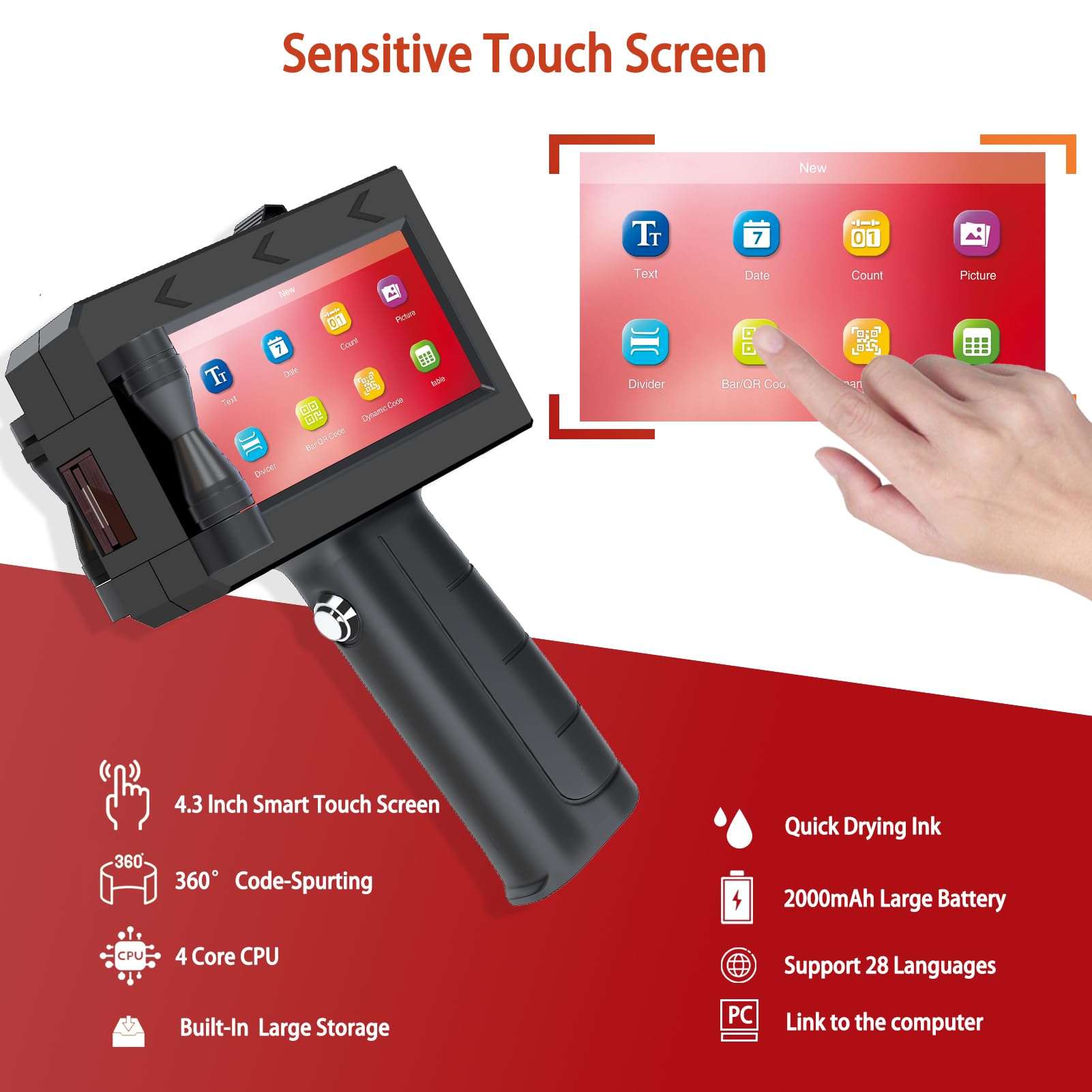 Leaice Handheld Inkjet Printer with 2 Quick-Drying Ink Cartridge 4