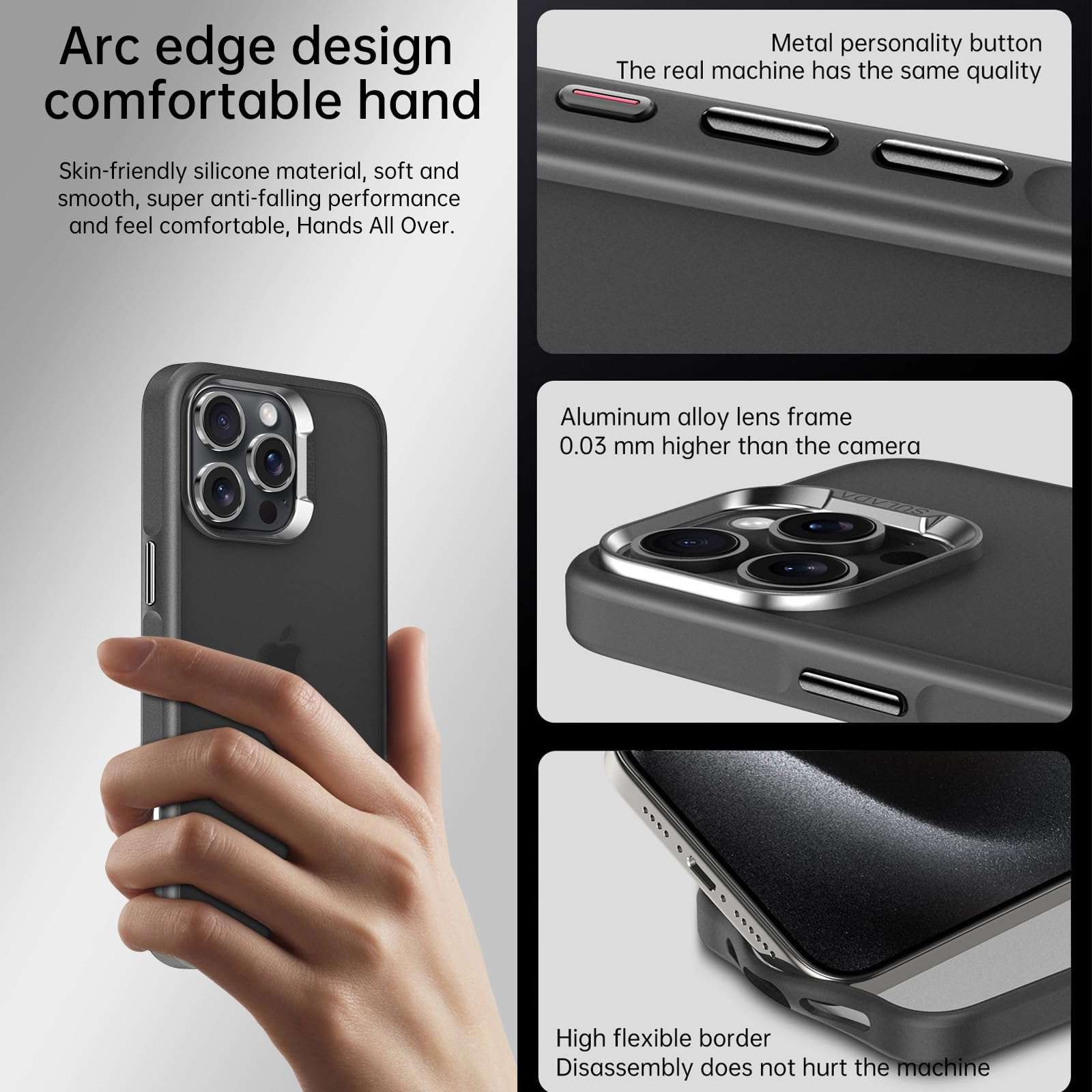 Case for iPhone 16/16 Plus/16 Pro/16 Pro Max, Ultra-Thin Matte Finish Shockproof Protection, Aluminum Alloy Lens Frame, Anti-Slip for Enhanced Grip,Gold,16 Pro Max 4