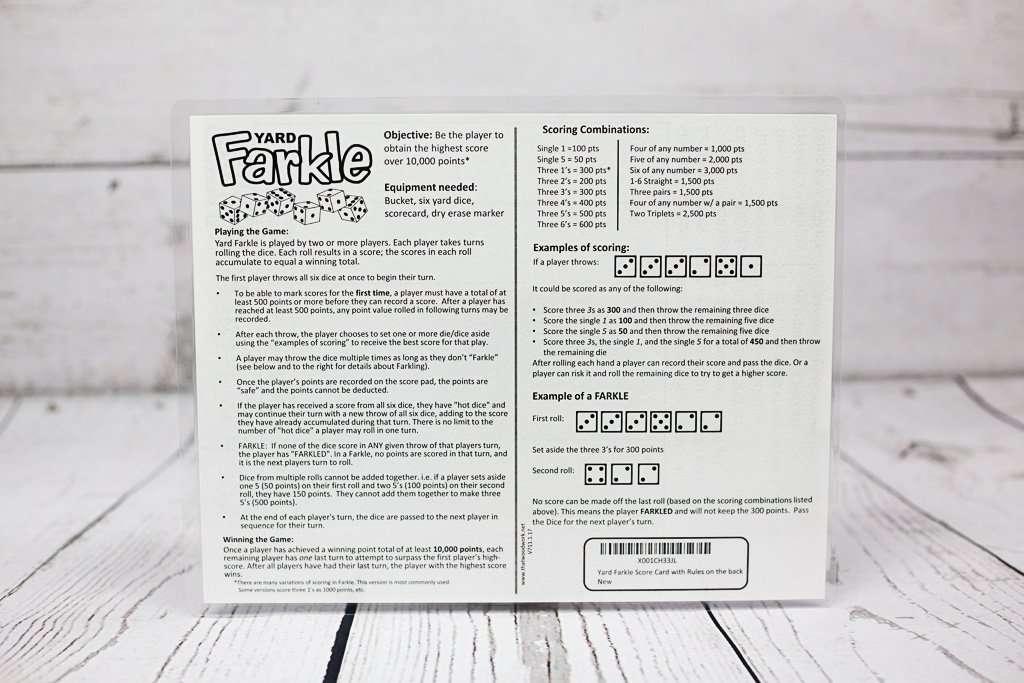 3 Yard Farkle Score Cards. Laminated Score Cards with Rules on The Back, Yarkle, Yard Games, Outdoor Games, Outdoor Events. Reusable Score Cards. Size- 8.5" x 11" 4