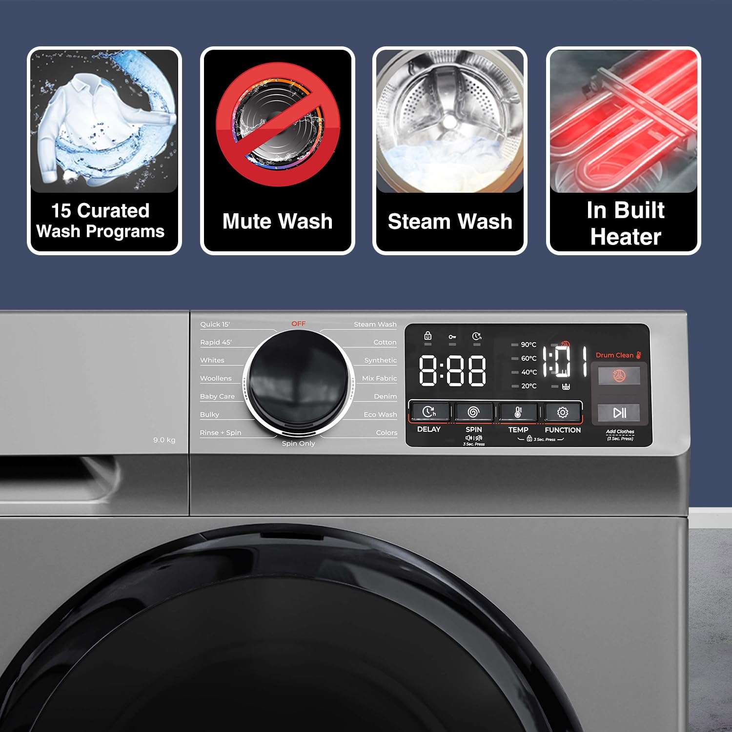 Godrej 9 Kg 5 Star, 4 Years Comprehensive Warranty, With AI Tech, Digi Inverter Fully-Automatic Front Load Washing Machine (2024 Model, WFEON CEL 9014 IEBT SLSR, Silver Stream, With Steam Wash) 4