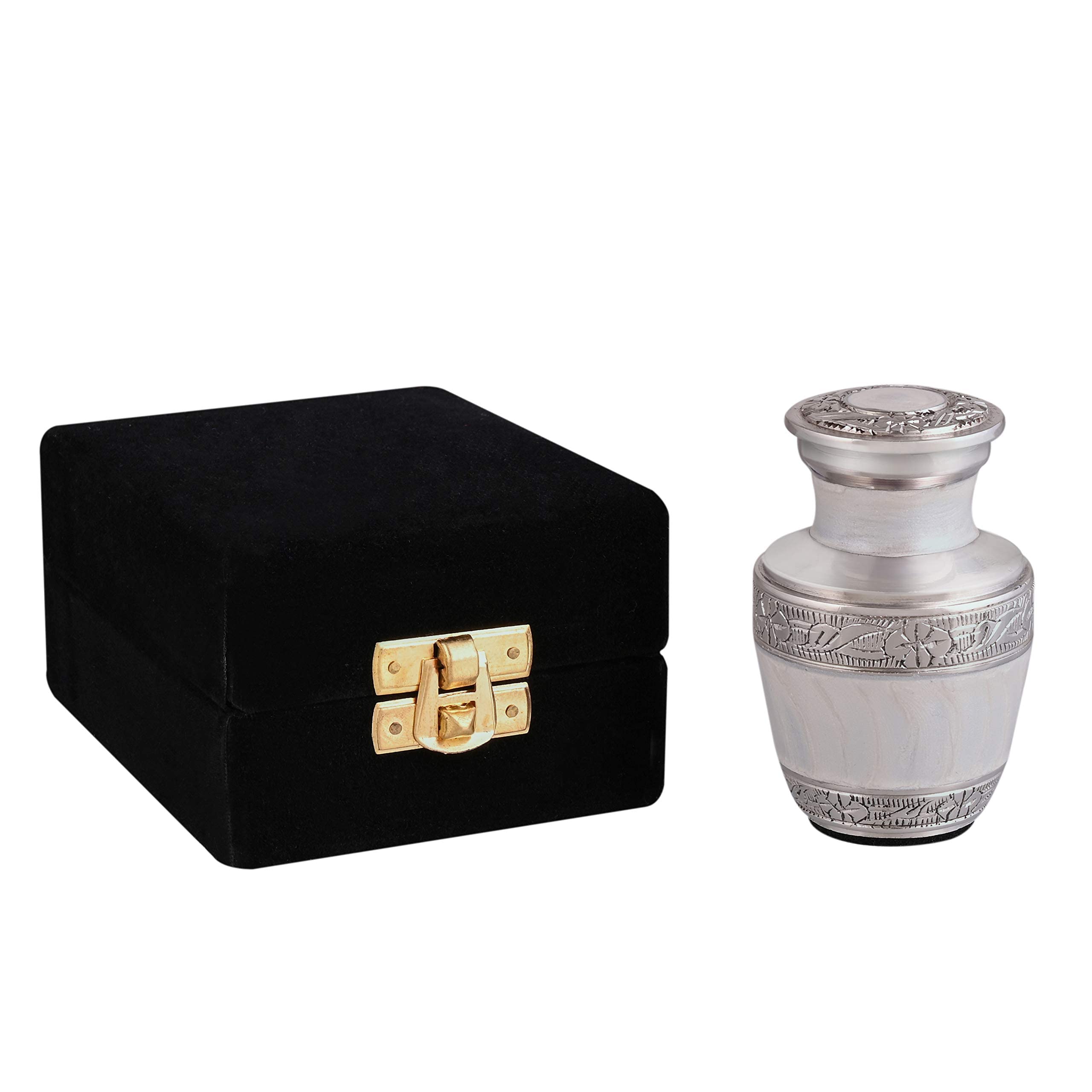 White Keepsake Urn - Mini Cremation Urn – Black Velvet Small Box – White Urn for Human Ashes - Small Funeral Urn White – Decorative Urn for Human Ashes – Mini Keepsake Urn – Small Urn for Loved One