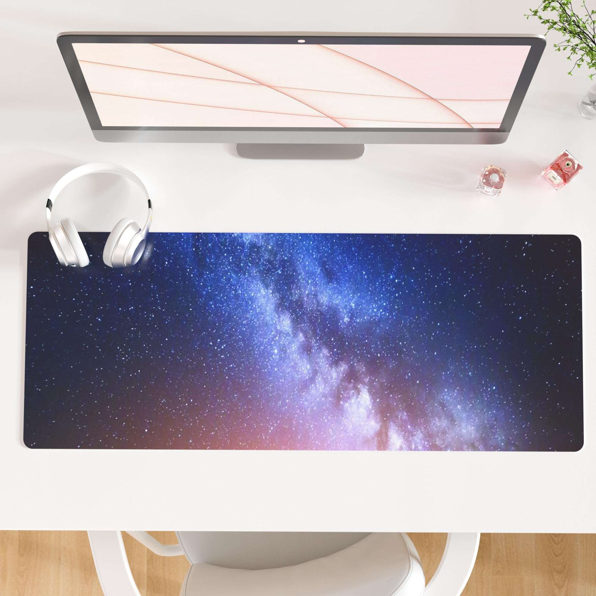 QIYI Large Desk Pad, Milky Way Mouse Pad Desktop Decor, Waterproof PU Leather Desk Cover Protector, Desk Accessories for Office Home Work Writing Gaming 31.5" x 11.8" - Blue Galaxy 1