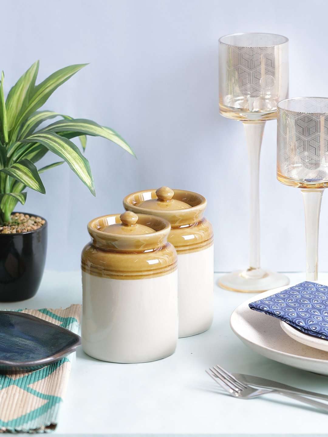 Hand Crafted Five Inch Ceramic Chutney/Pickle Jars/Martbans/Barnis Set of 2 1