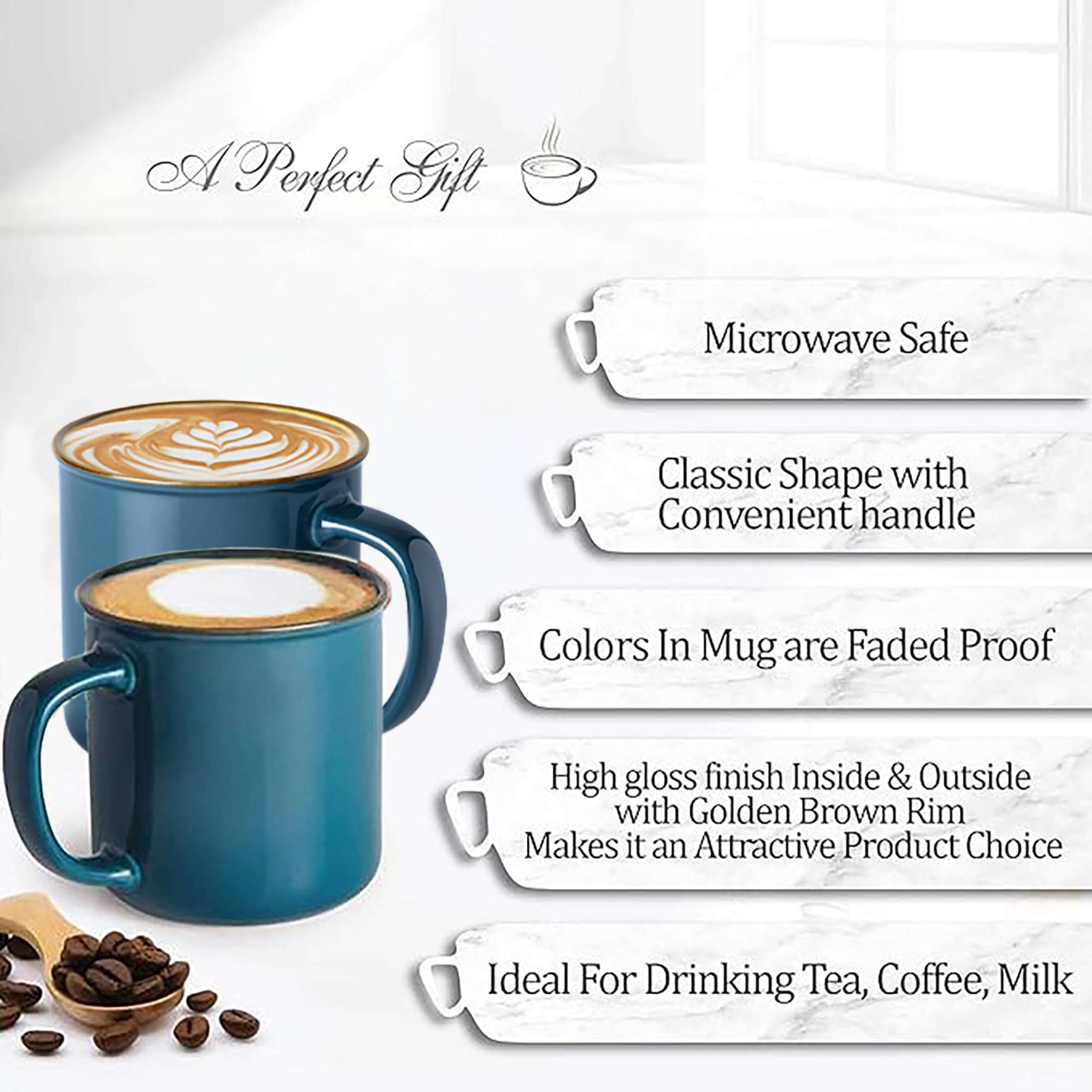 Treo by Milton Glare & Snacks 4 Pcs Gift Set | 2 Premium 240 ml Ceramic Mug, Dark Blue & 2 Airtight 500 ml Glass Jars, Transparent | Durable, Microwave-Safe Mugs | Perfect for Home, Office & Gifting 3