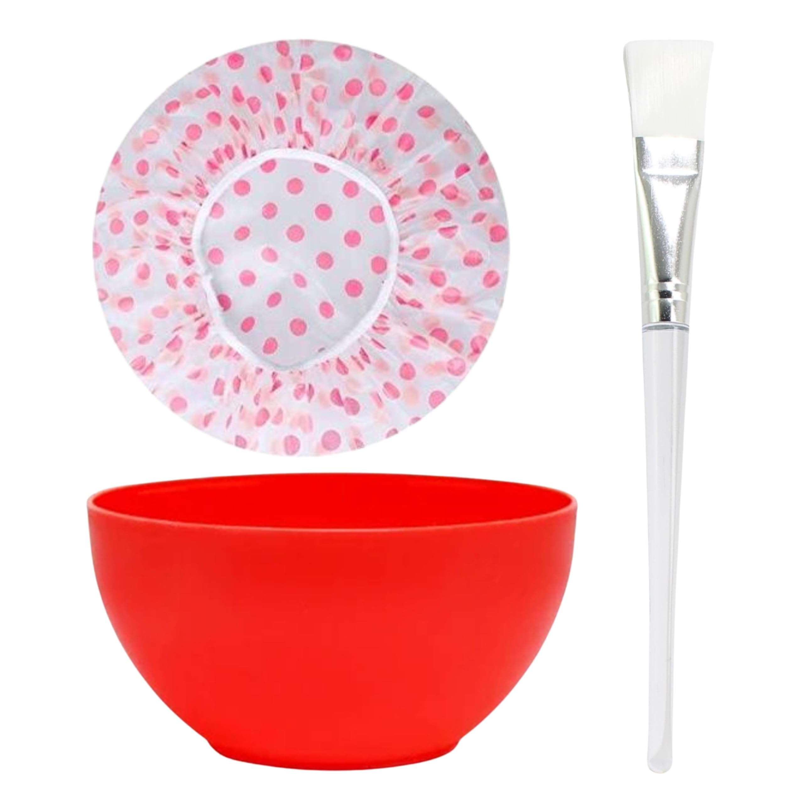 [Ear Lobe & Accessories] Combo Pack (1 Pc Face Pack Mixing Bowl (200 ml) | 1 Pc Transparent Handle Face Pack Brush | 1 Pc Shower Cap) (Color May Vary) 1