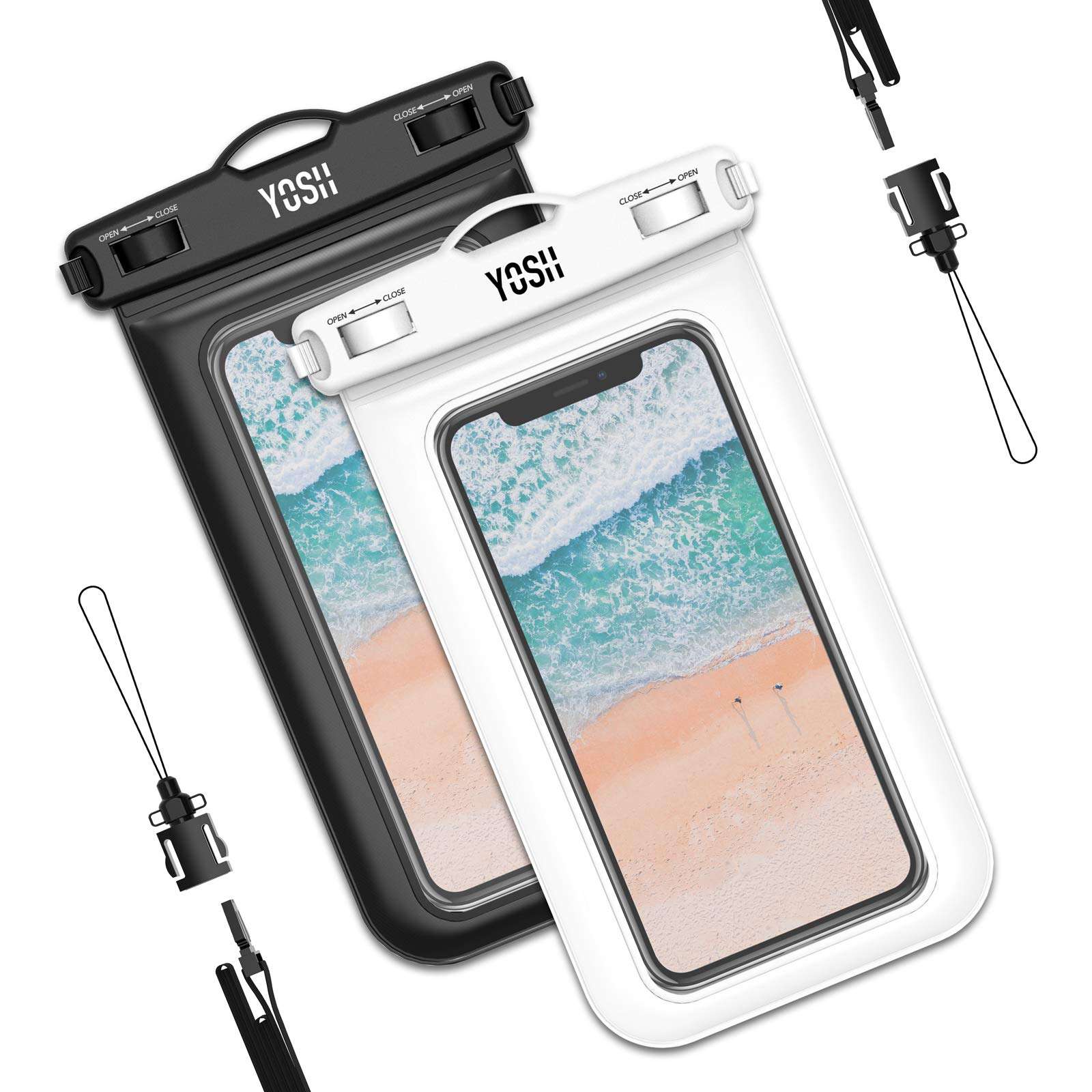 YOSH IPX8 Waterproof Phone Case 2-Pack, Underwater Phone Pouch for iPhone 12 11 Pro Max XR Xs X 8 7 SE Samsung S20 S10 Pixel up to 6.8", Rainproof Dry Bag for Beach Kayaking Bath Black&White 1