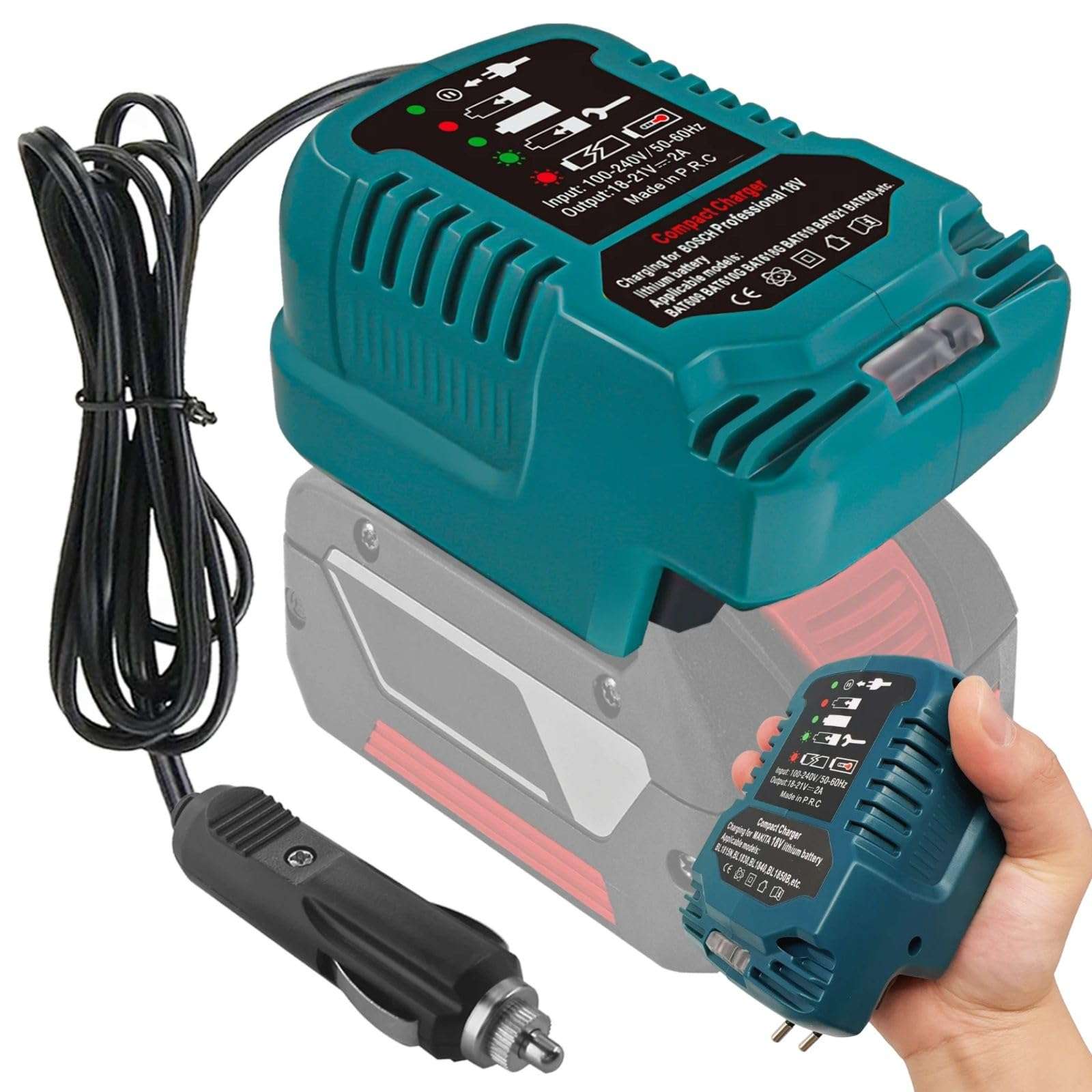 Charger for Bosch 18V Battery Replacement,for Bosch 18V GBA Mini Portable Car Compact Chargers,with Cigarette Lighter Plug Vehicle 1