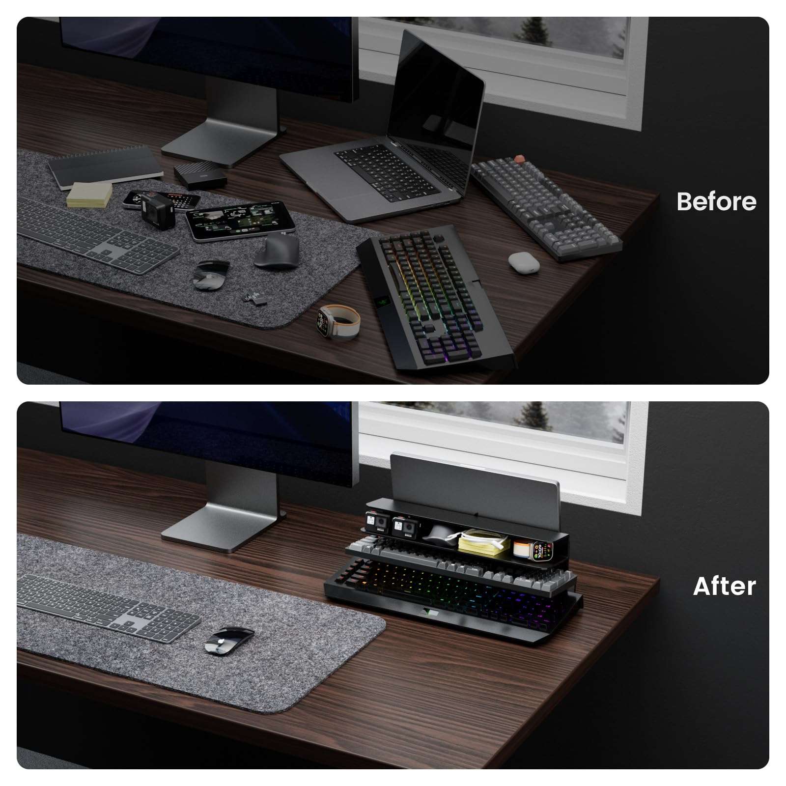 Yikola Acrylic Keyboard Mouse Storage Rack, 3-Tier Keyboard Display Stand-Full Size,Acrylic Frame Holder Stand, Gaming Keyboard Plate Holder Keyboard Mouse Desktop Organizer-Ultra Black 3