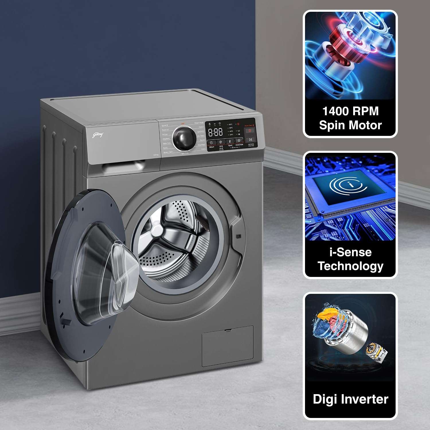 Godrej 9 Kg 5 Star, 4 Years Comprehensive Warranty, With AI Tech, Digi Inverter Fully-Automatic Front Load Washing Machine (2024 Model, WFEON CEL 9014 IEBT SLSR, Silver Stream, With Steam Wash) 3