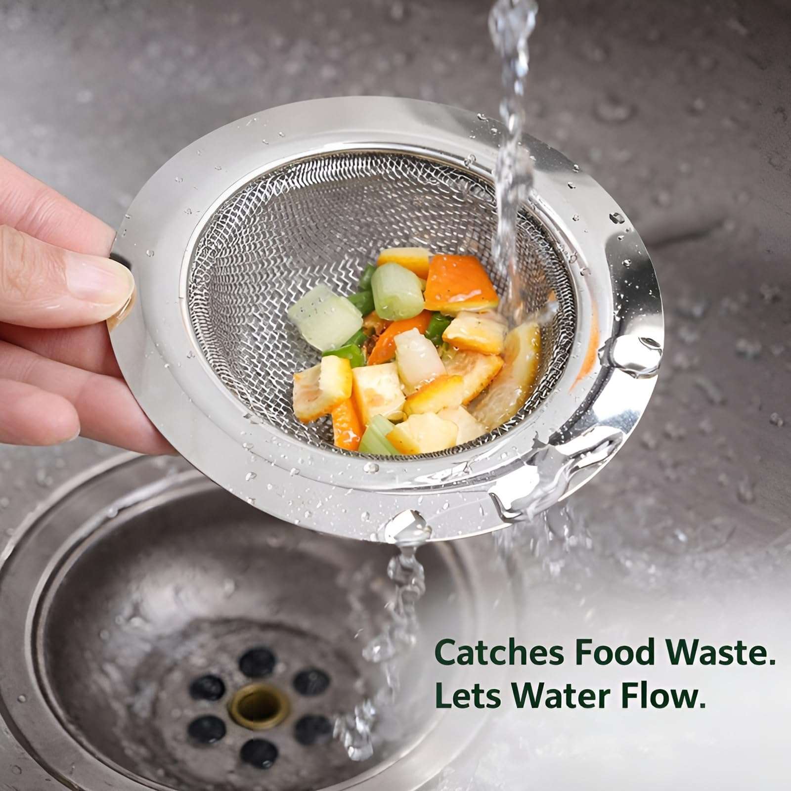 DALUCI Stainless Steel Sink Strainer | Kitchen Sink Drain Filter & Waste Coupling Jali | Rust Proof Heavy Duty Sink Strainer Steel with Wide Rim (11 CM) (1) 3