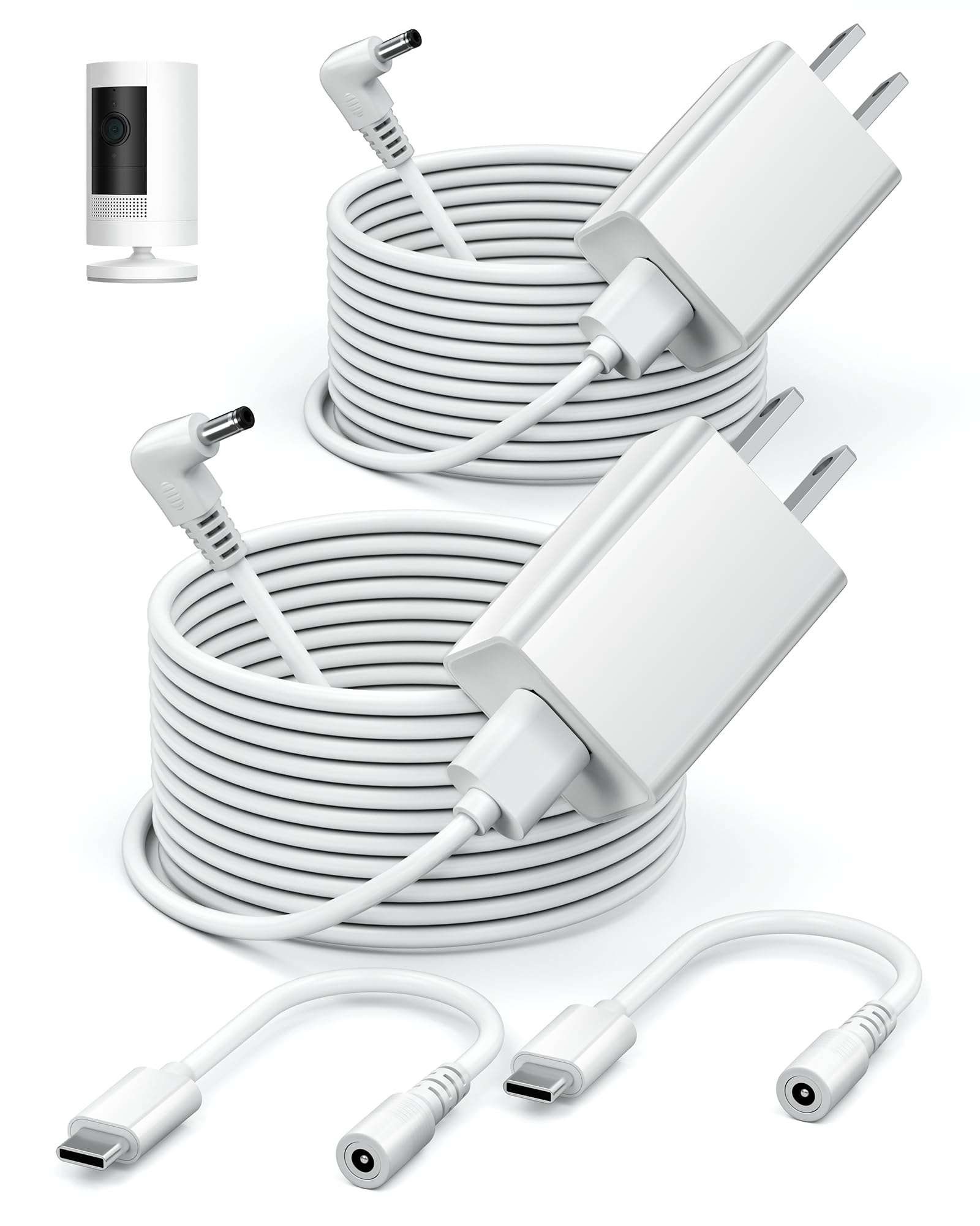 WUKUR 2 Pack Power Adapter Compatible with Ring Stick Up Cam Battery/Plug-in 3rd Gen/2nd Gen & Ring Pan Tilt Stick Up Camera, Indoor/Outdoor Charger Weatherproof Power Cord, 4M/13.1Ft Long 1