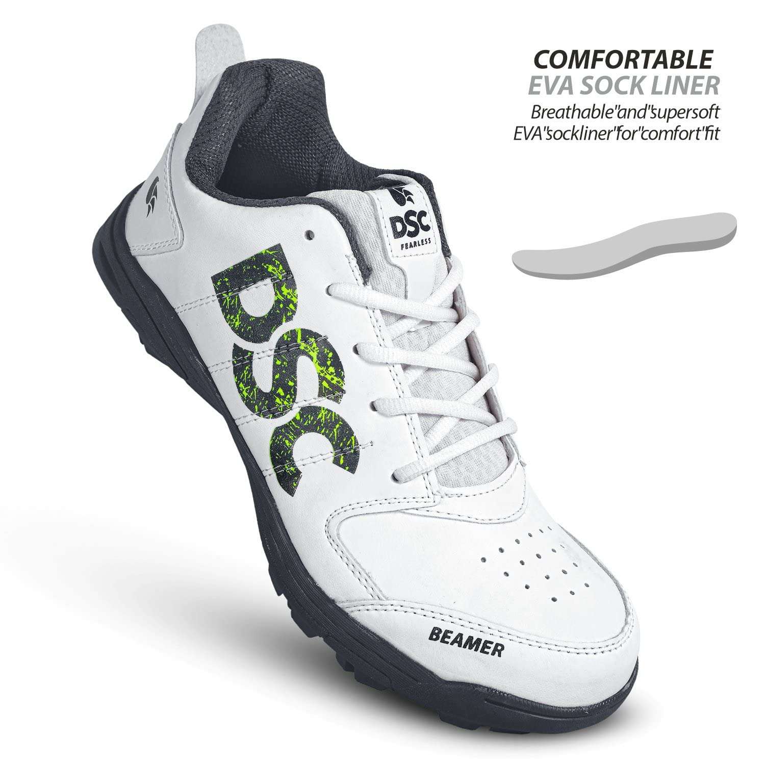 DSC Beamer Cricket Shoe for Men & Boys (Light Weight | Economical | Durable | Size UK: 11) Grey-White 2