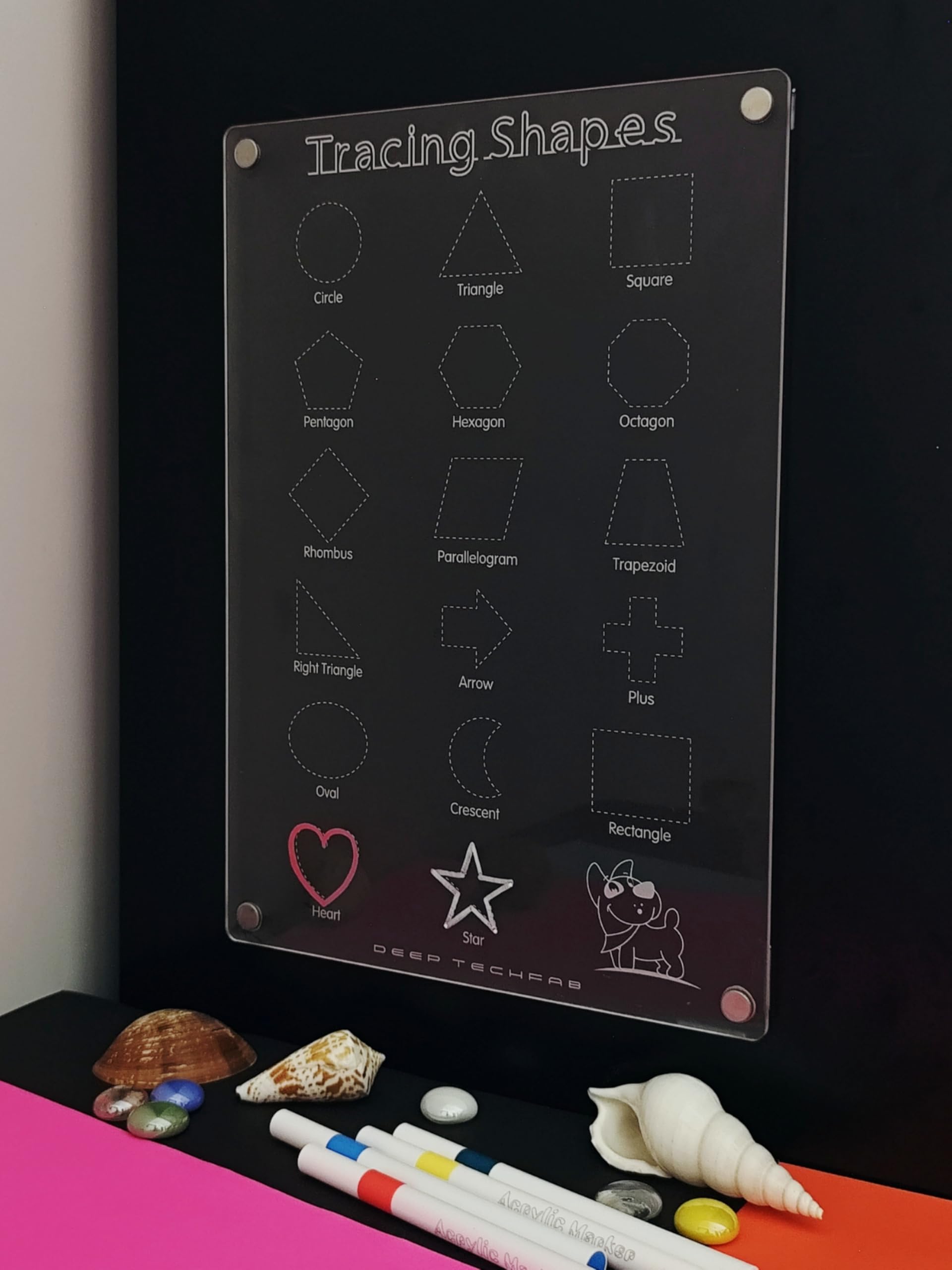 DEEP TECHFAB Geometric Shapes Tracing Board, Clear Acrylic, 29.7 x 21 cm, Educational Writing Board for Kids