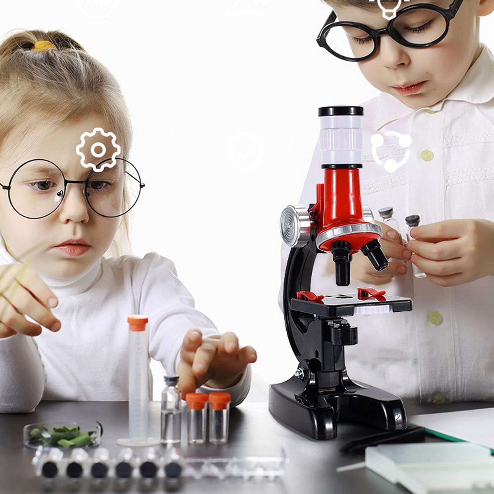 Children Microscope Toy, Kids Microscope Kit Adjustable Angle Lens Plastic Material 1200x with LED Light for Beginner for Home 3