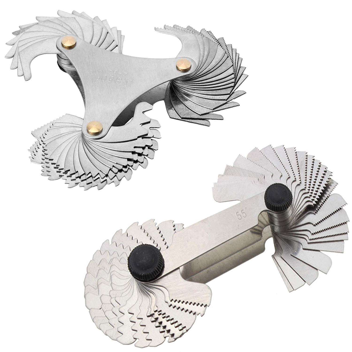 5Pcs Stainless Steel Screw Thread Pitch Cutting Gauge Tool Set, 51Pcs America SAE Type + 58 Pcs Metric & America SAE Type & British Whitworth + 3Pcs Center Gage 3