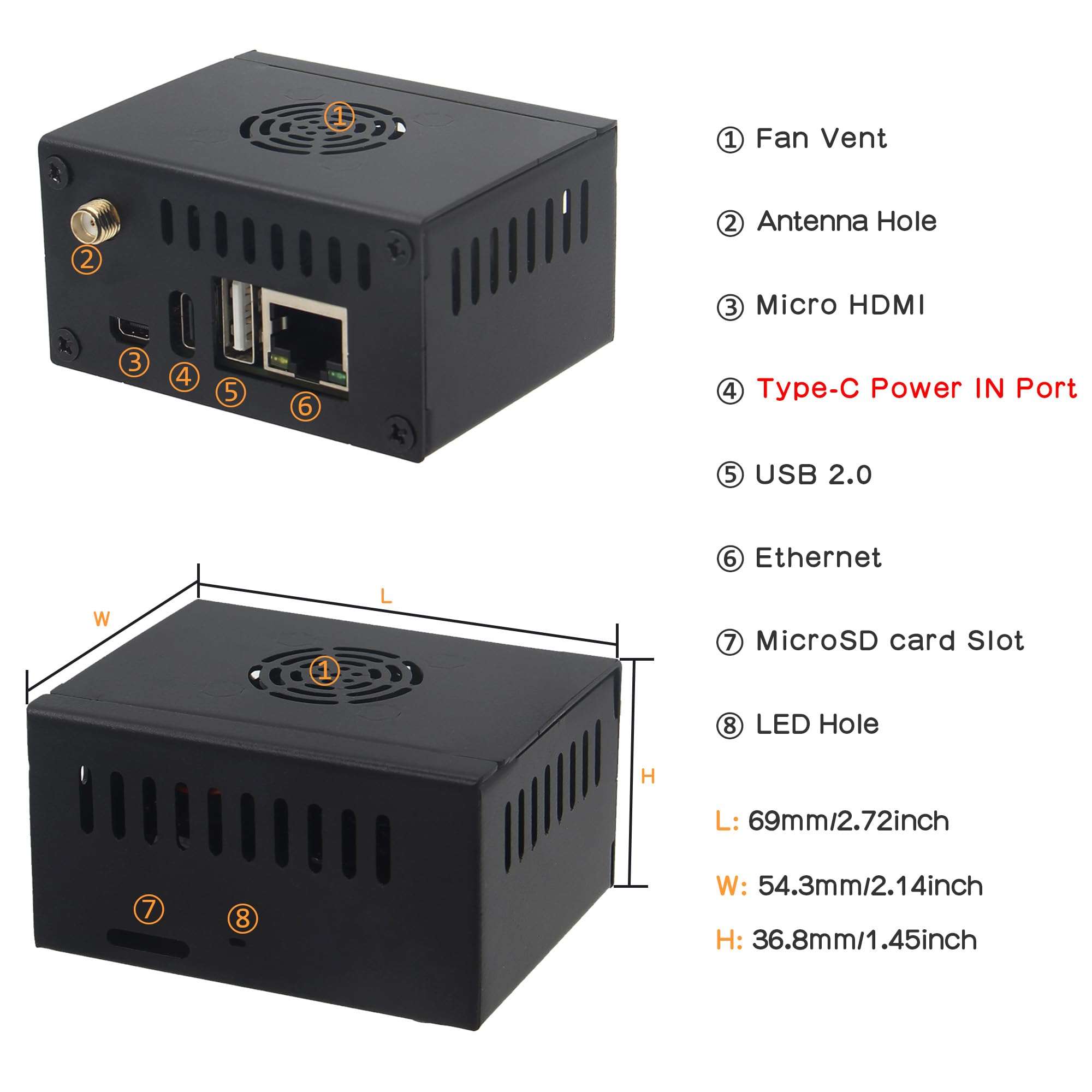 eleUniverse N502 Metal Case with Cooling Fan and Heatsinks + 20W 5V 4A Power Supply for Orange Pi Zero 3 3