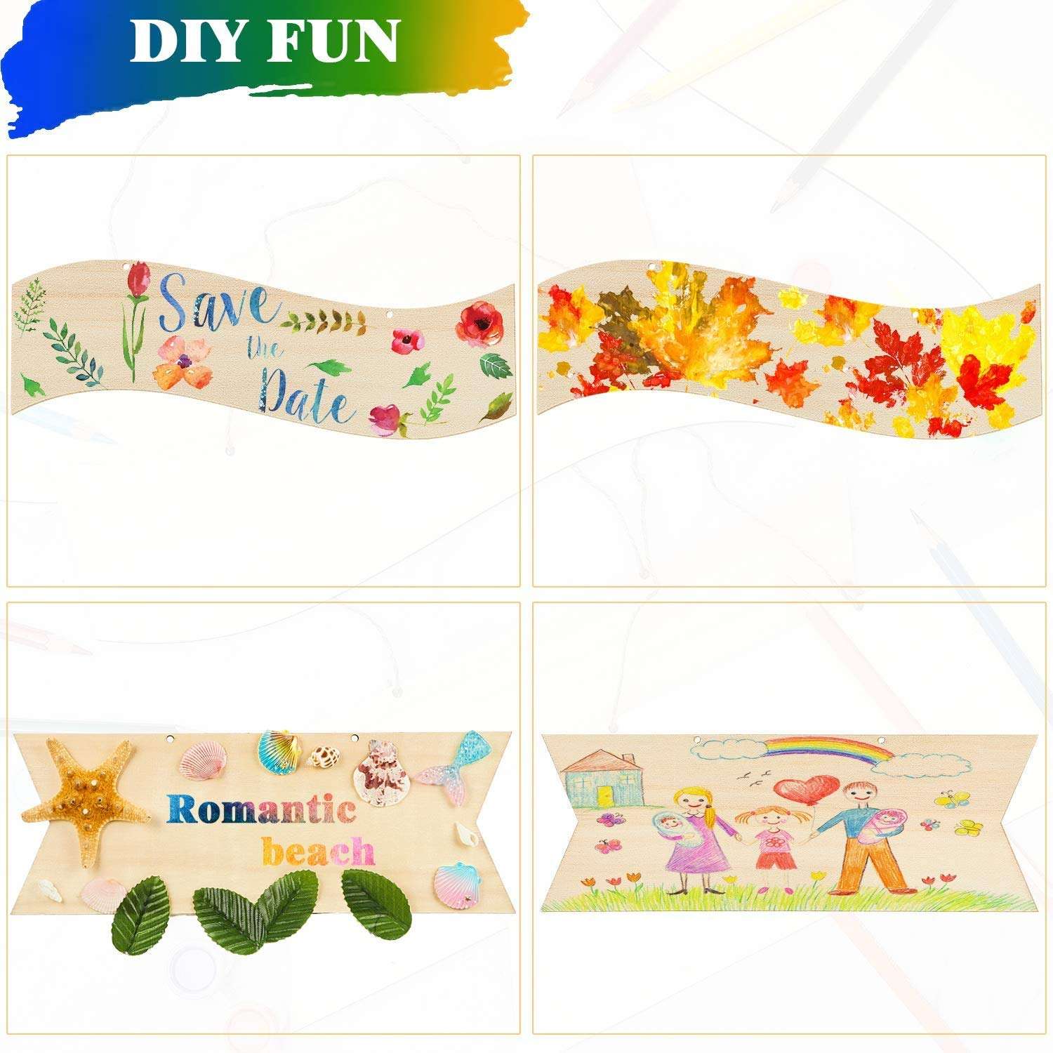 AmericanElm Unfinished Hanging Wood Sign Blank Decorative Plaque 3mm Thick Wooden Slices Banners with Ropes for Pyrography Painting Writing Home DIY Crafts Supplies (Wood Color, 4 Pieces) 6