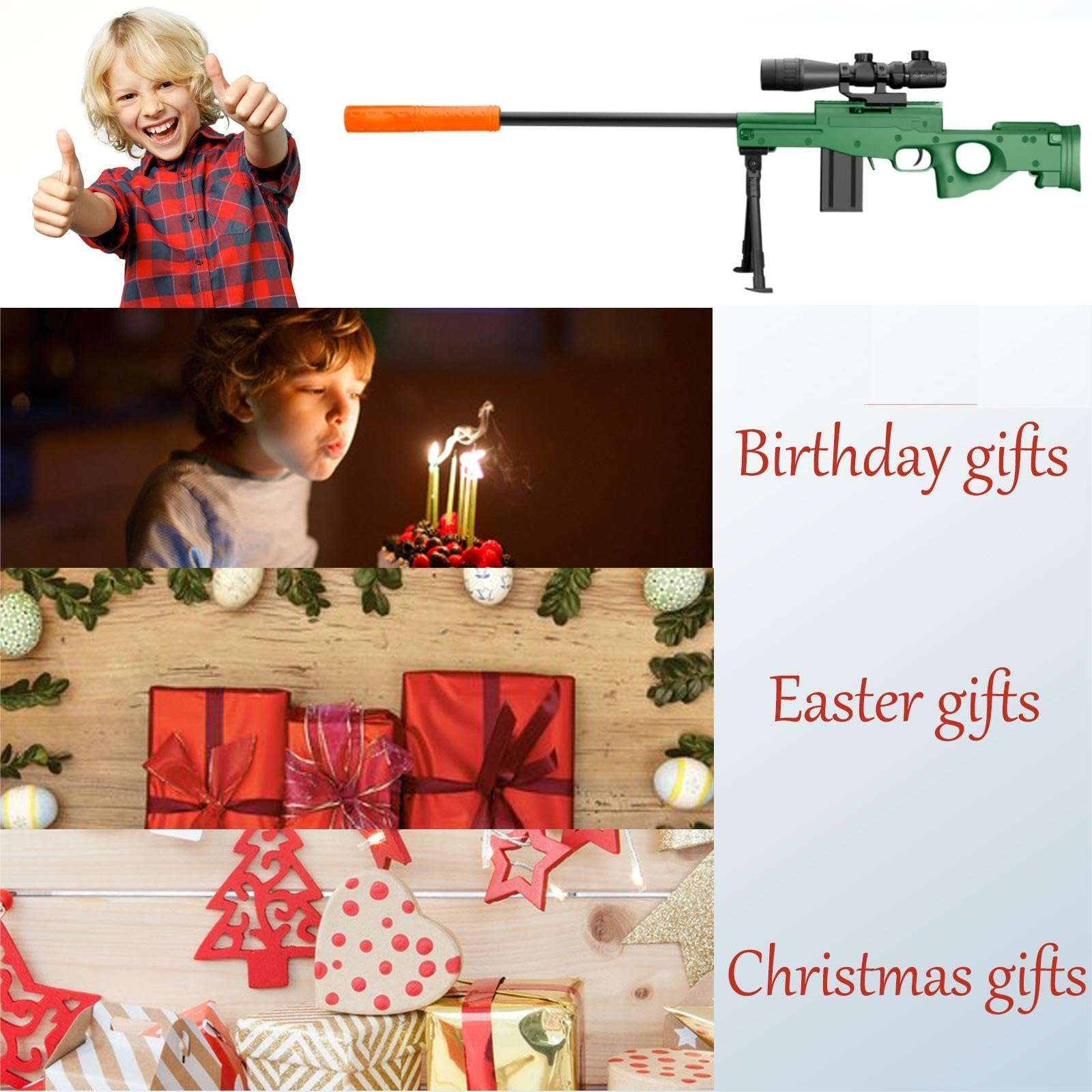 Kyliandi Soft Bullet Toy Gun Sniper Rifle with Scope Realistic Barrel Shell ejecting Foam Blaster Gun Dart Prop Backyard Outdoor Shooting Game for Boys Teens Adults Gifts Age 8-12 14 Years Old (Green) 5