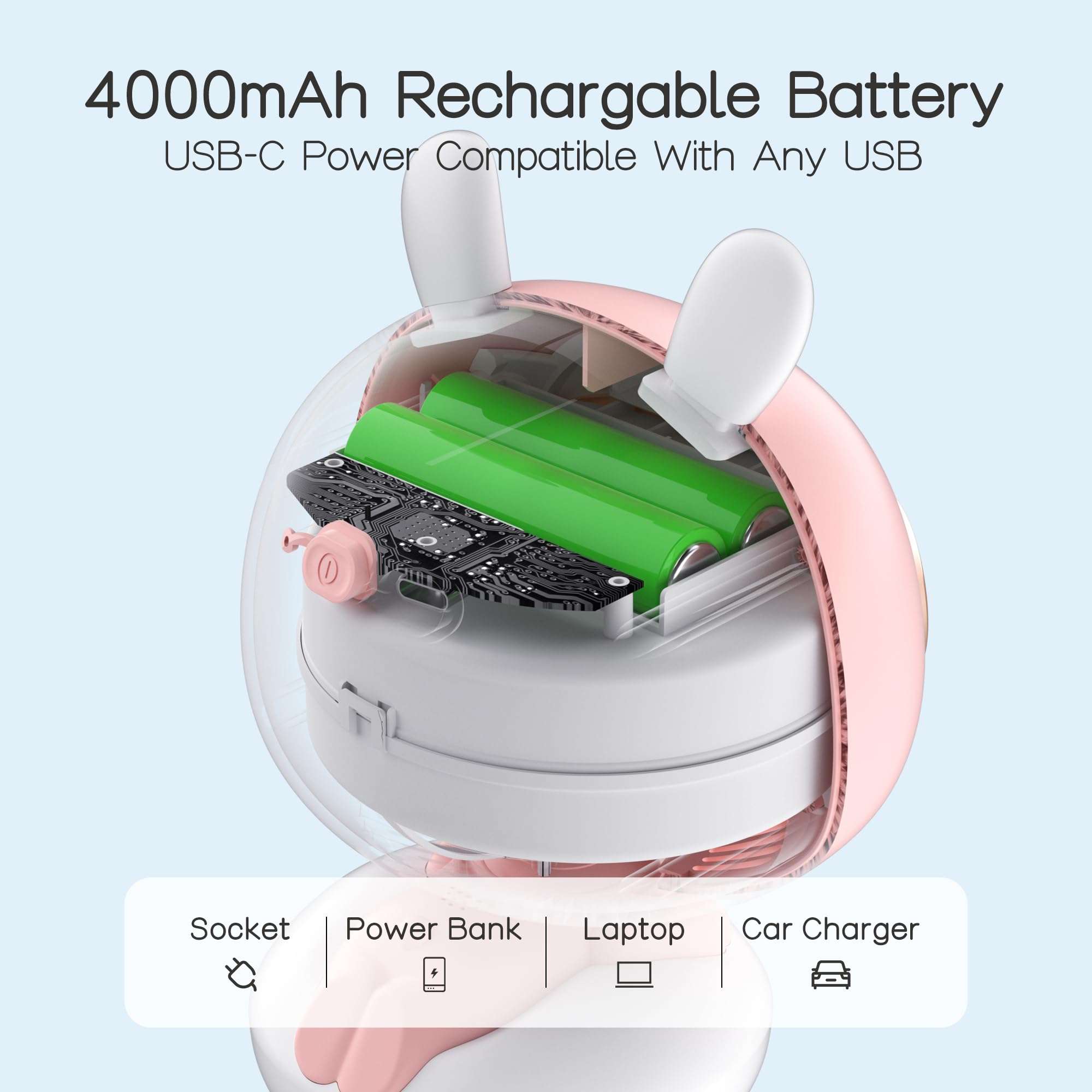 KinYiLO Cute Stroller Fan Clip On for Baby, Portable Bladeless Baby Fan, 4000mAh Rechargeable Battery Operated, Flexible Tripod, 4 Speeds, Auto Oscillating, Small Handheld Cooling Fan for Personal 6