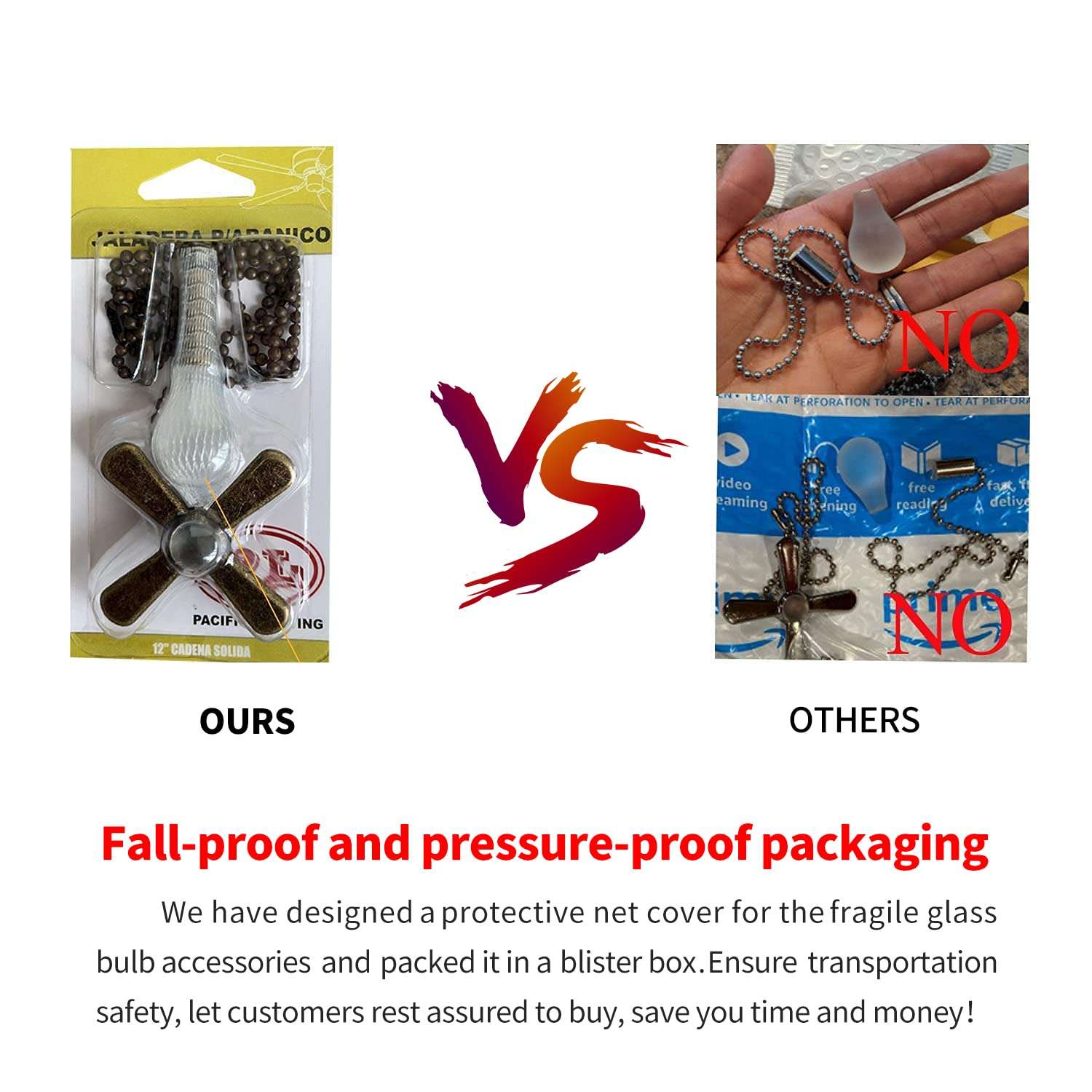 Ceiling Fan Pull Chain, 𝟮𝟰 𝗶𝗻𝗰𝗵 Extra Long with Decorative Frosted Glass Bulb and Fan Cord,Fit All Standard 3mm Diameter Ceiling Fans (ORB) 4