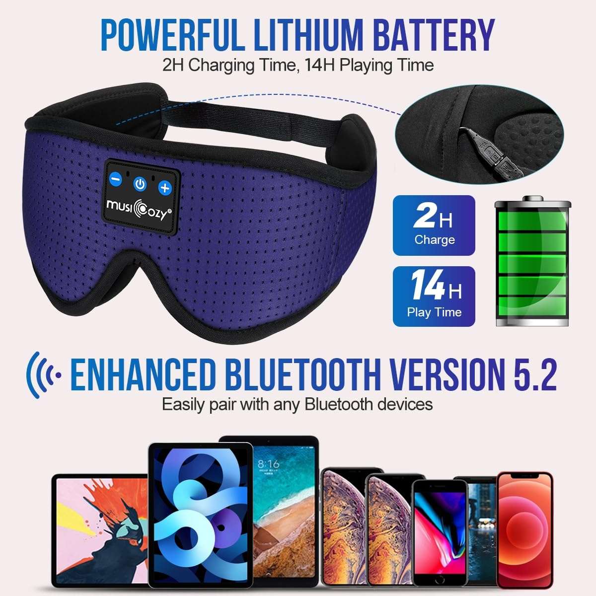 MUSICOZY Sleep Headphones Breathable Bluetooth Headband 3D Sleeping Headphones, Wireless Music Eye Mask Sleep Earbuds for Side Sleeper Women Men Office Air Travel Cool Tech Gadgets Unique Gifts 5