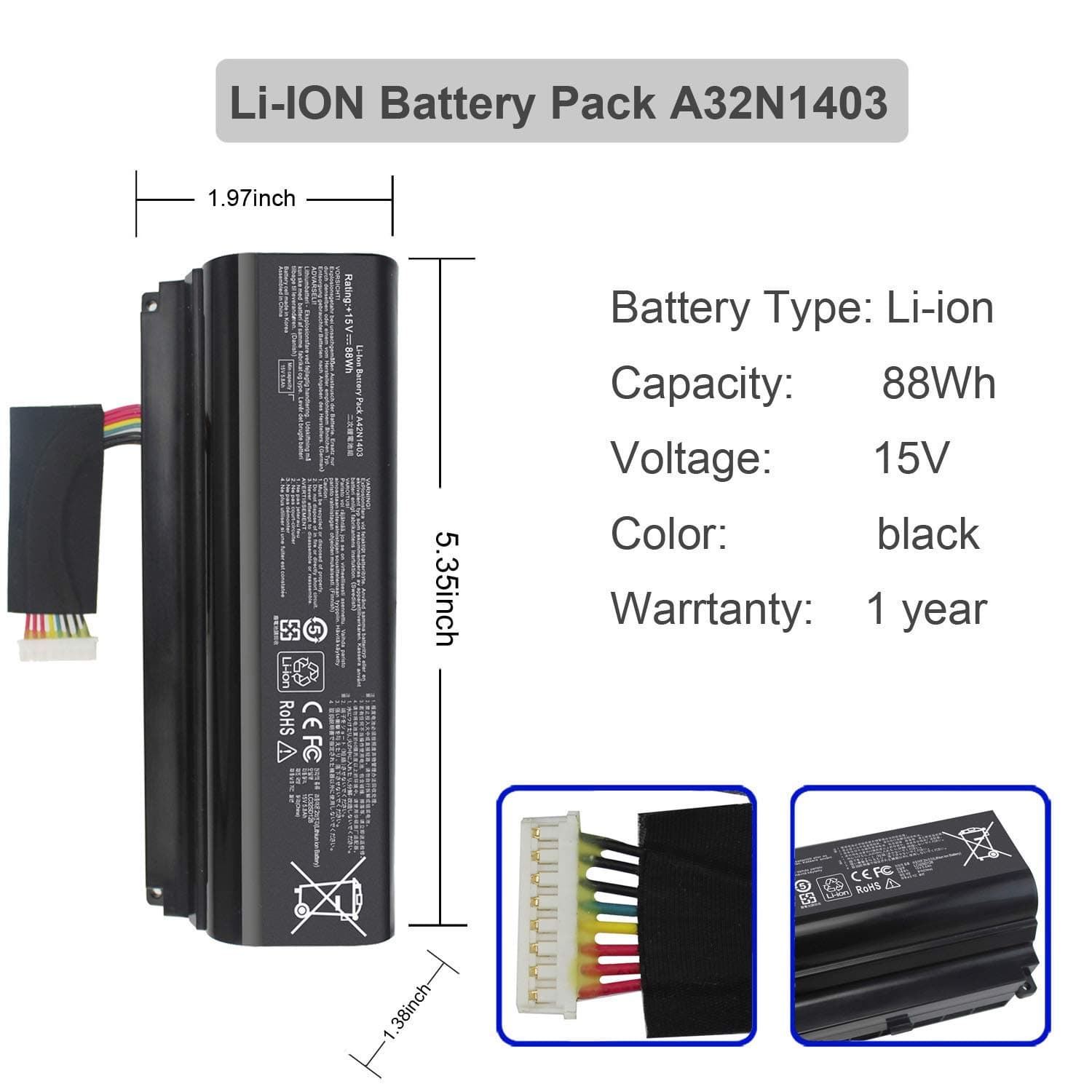 Ftenlyen A42N1403 Battery for Asus g751 g751jl g751jm g751jt g751jy g751jt-ch71 g751jl-bsi7t28 ROG gfx71 gfx71j gfx71jm gfx71jt gfx71jy gfx71jy4710 A42LM93 A42LM9H 4ICR19/66-2 FLYTEN 2
