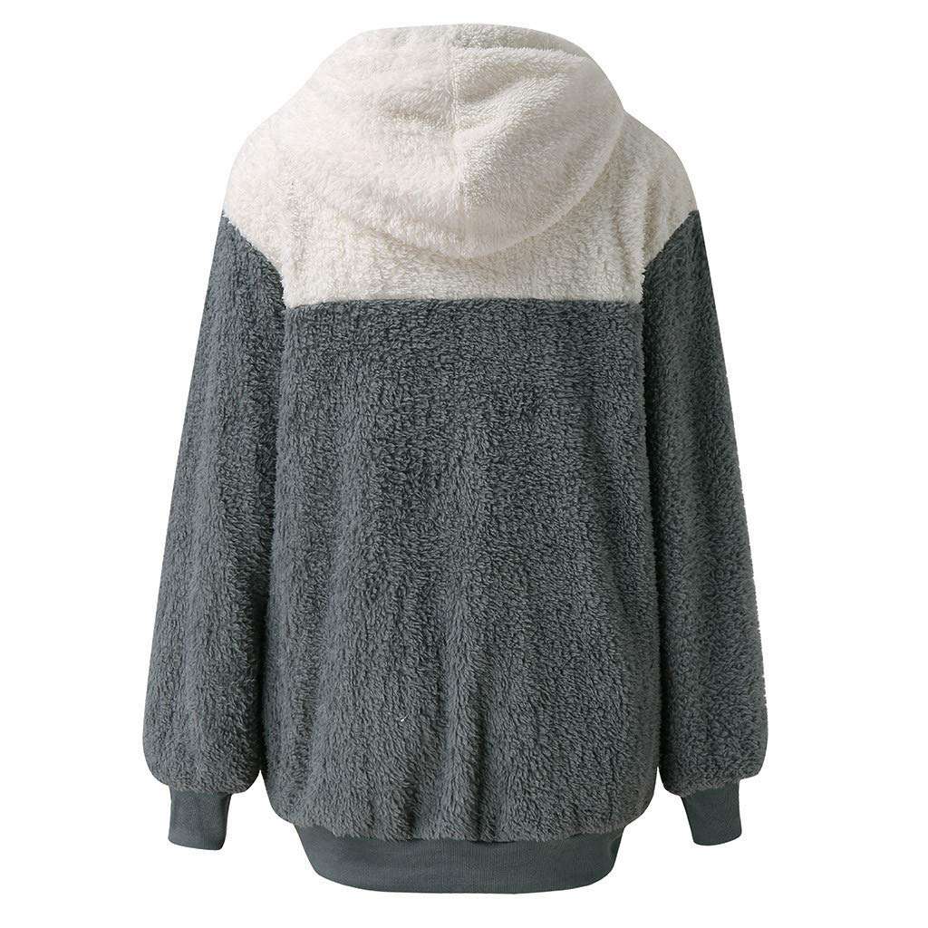 Womens Sweatshirts Fall Fleece Jackets Long Sleeves Shaggy Sherpa Pullover Winter Coats with 1/4 Zipper( Grey, 3X-Large ) 3