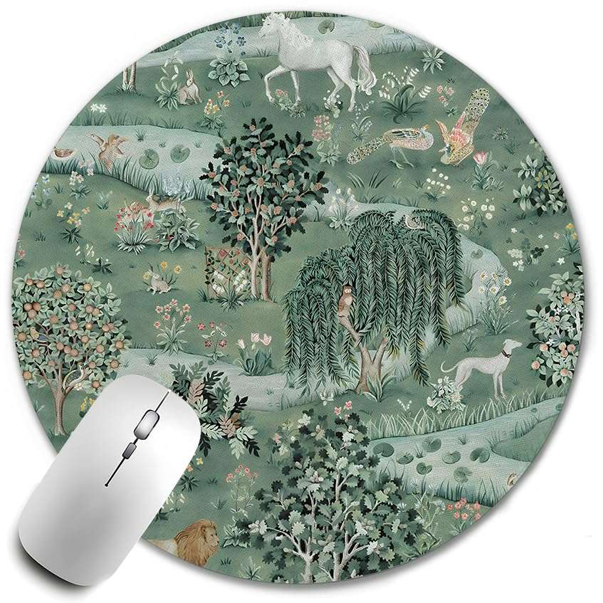 WOOGCHEIR Vintage William Morris Enchanted Forest Mouse pad,Aesthetic Mouse Pad, Dark Green Mousepad for Women Desk Accessories Retro Flowers Mousepad,Aesthetic Office Supplies,7.9x7.9 Inch 1