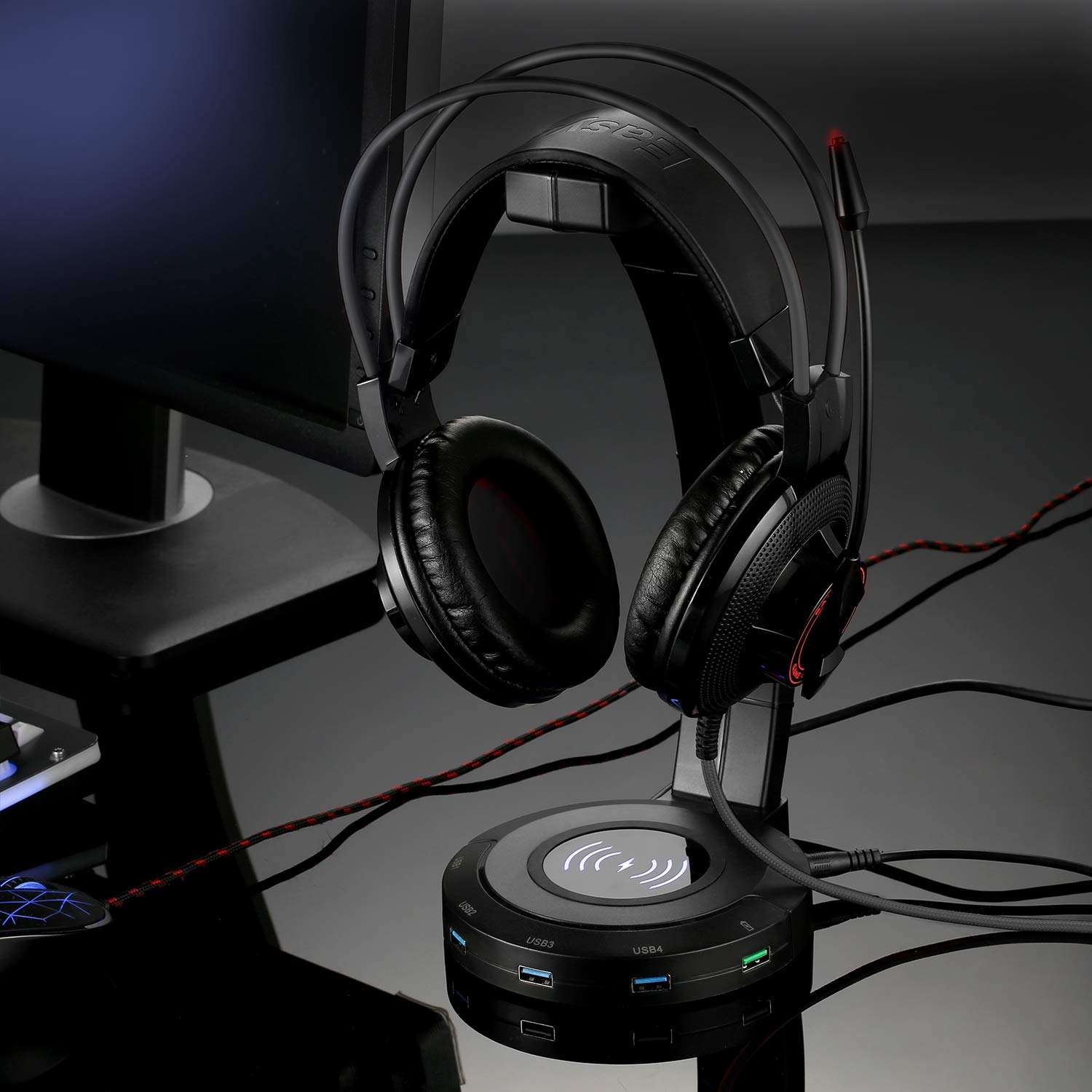 EasyAcc Wireless Charging with Headphone Stand with 18W Output USB 3.0 Charging Port 4 USB HUB Compatible with iPhone XR/Xs Max/XS/X/8/8 Plus, 10W Fast Charging Galaxy S10/S10 Plus/S10E/S9 and More 6