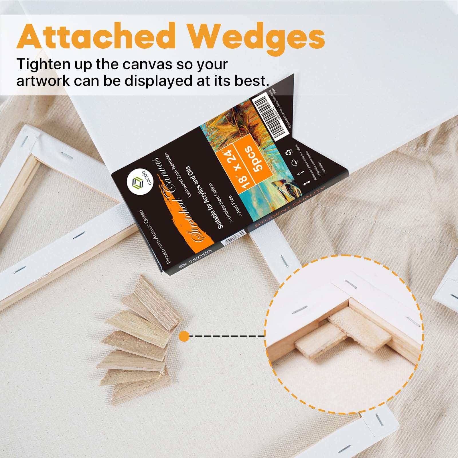 CONDA 16x20 inch Stretched Canvas for Painting, Pack of 5, Primed, 100% Cotton 5/8 Inch Profile Value Bulk Pack for Acrylics, Oils Painting 2