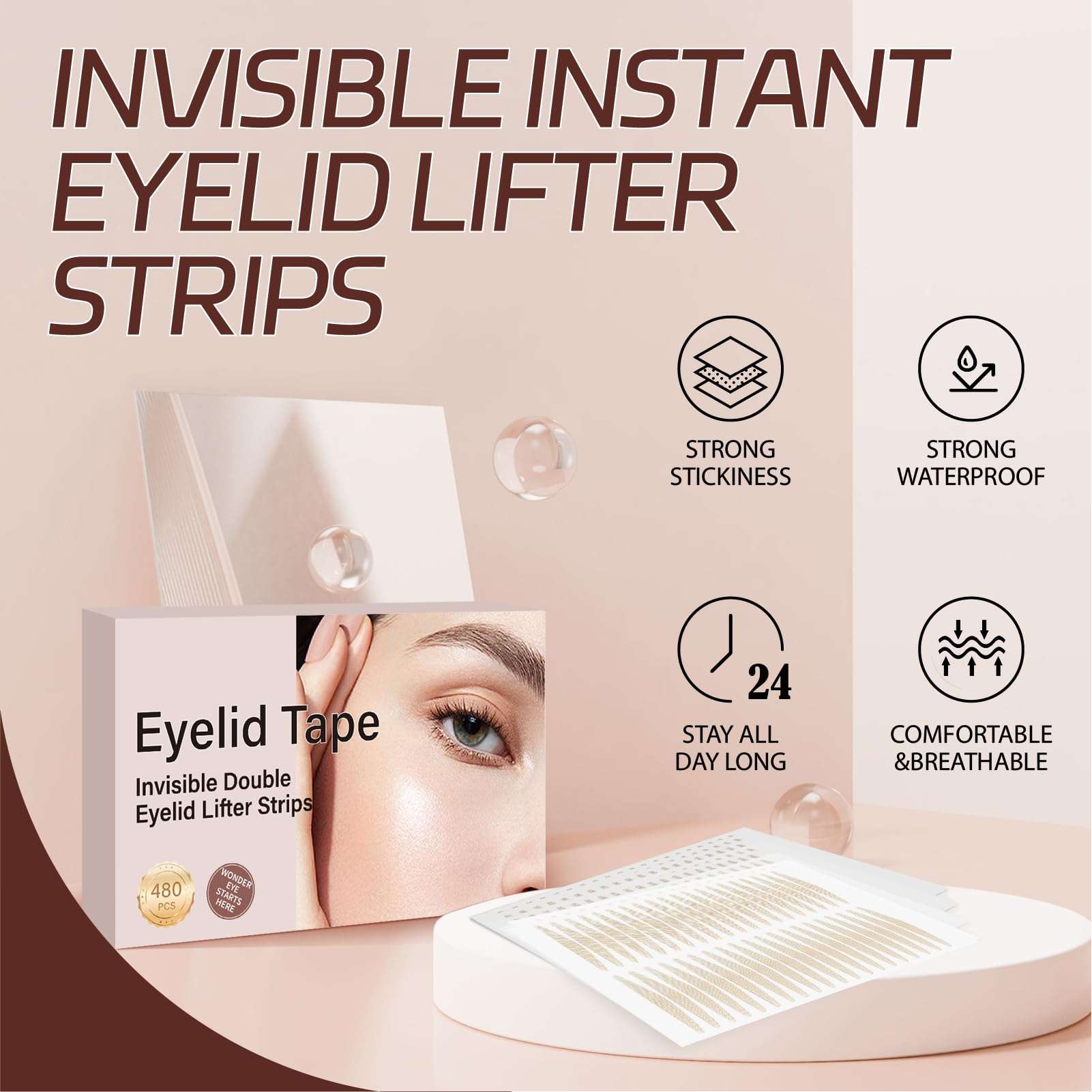 Eyelid Lifter Strips-480Count Invisible Eyelid Tape-Eyelid Tape for Hooded Eyes Invisible, Instant Surgery-Free Eye Lift for Uneven or Single Eyelids, Say Goodbye to the Hood, Sagging Eyelids 6